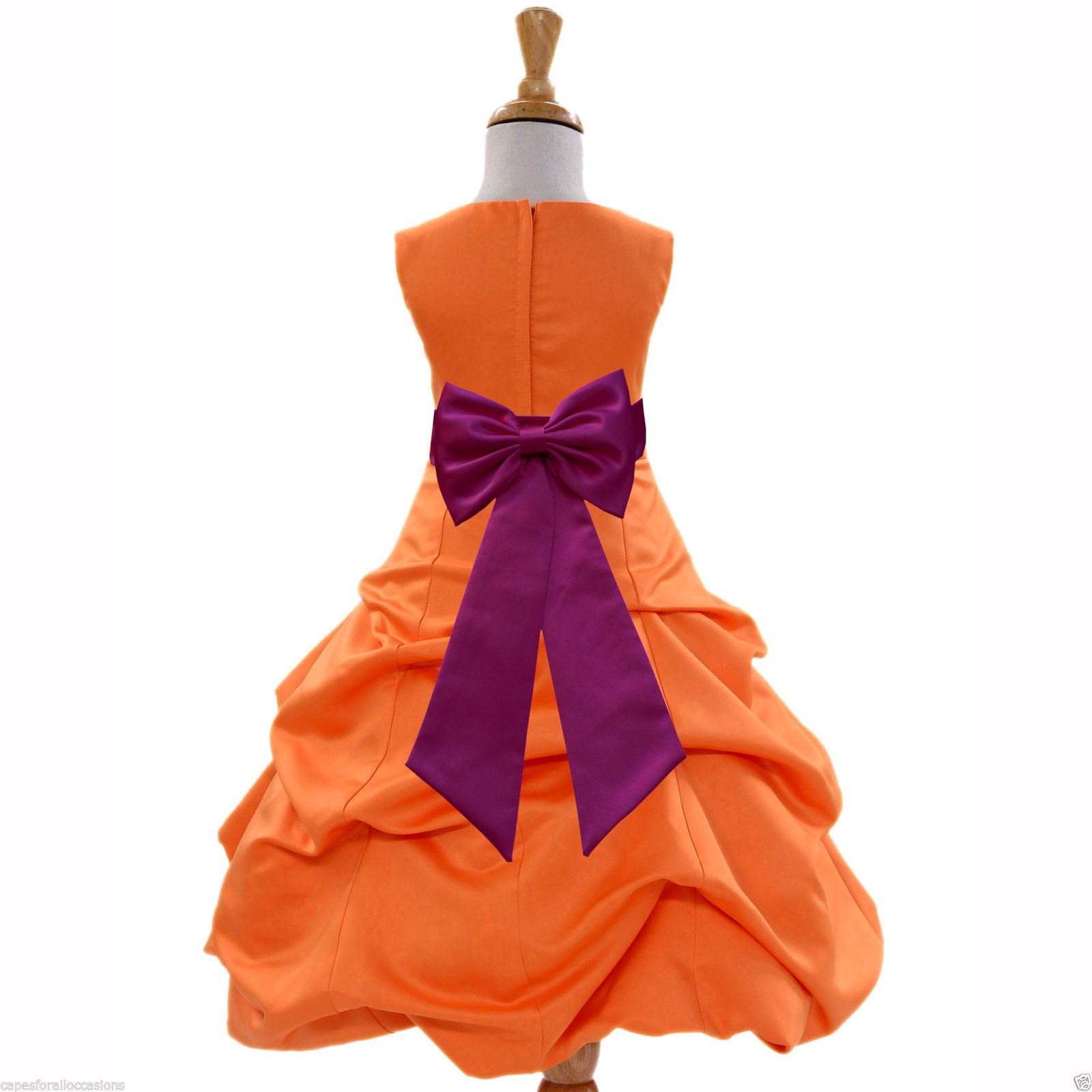 Orange/Raspberry Satin Pick-Up Bubble Flower Girl Dress Halloween 808T