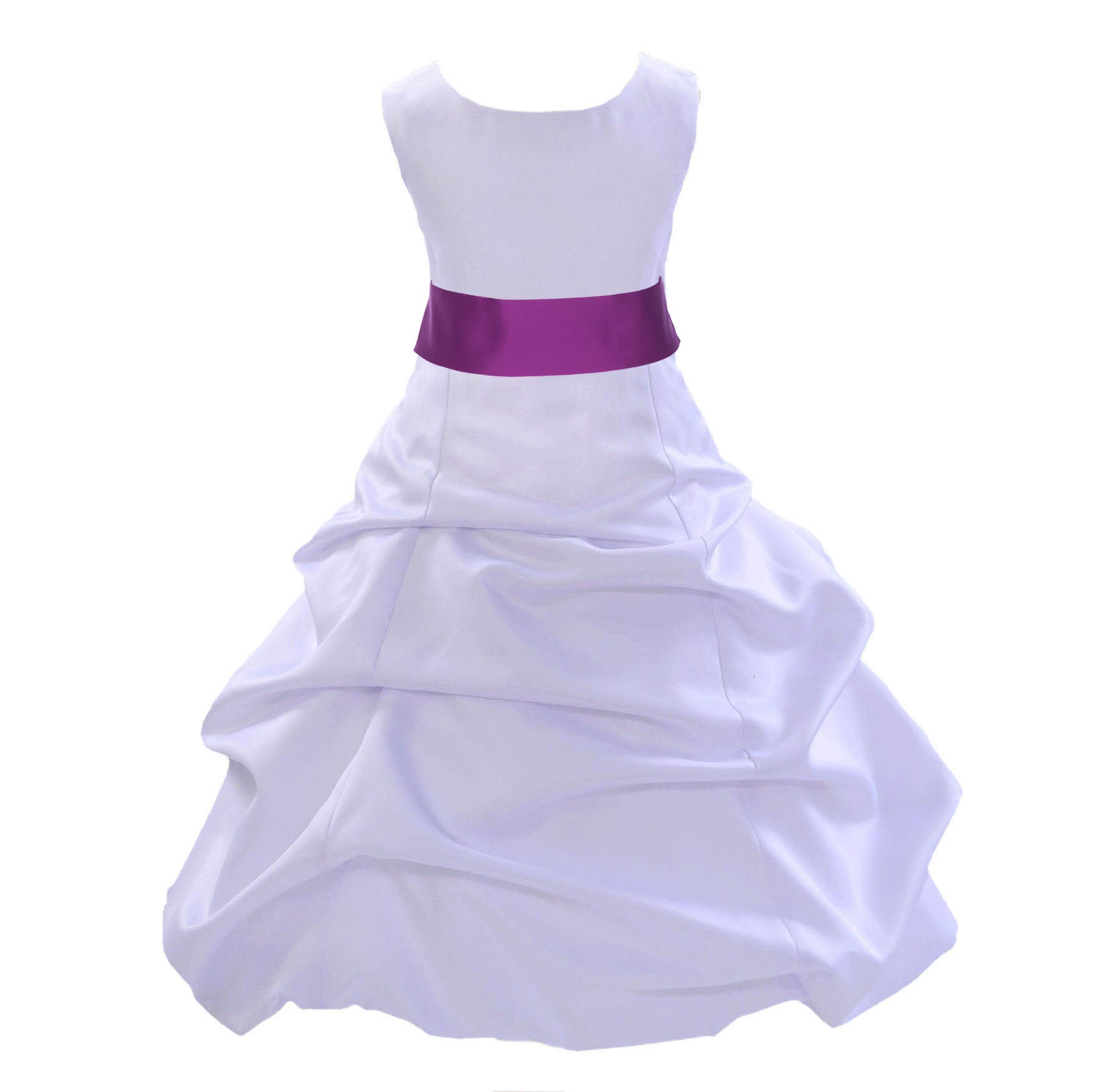 White/Raspberry Satin Pick-Up Bubble Flower Girl Dress Wedding 806S