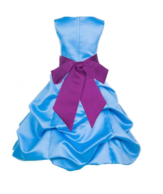 Turquoise/Raspberry Satin Pick-Up Bubble Flower Girl Dress Recital 806S