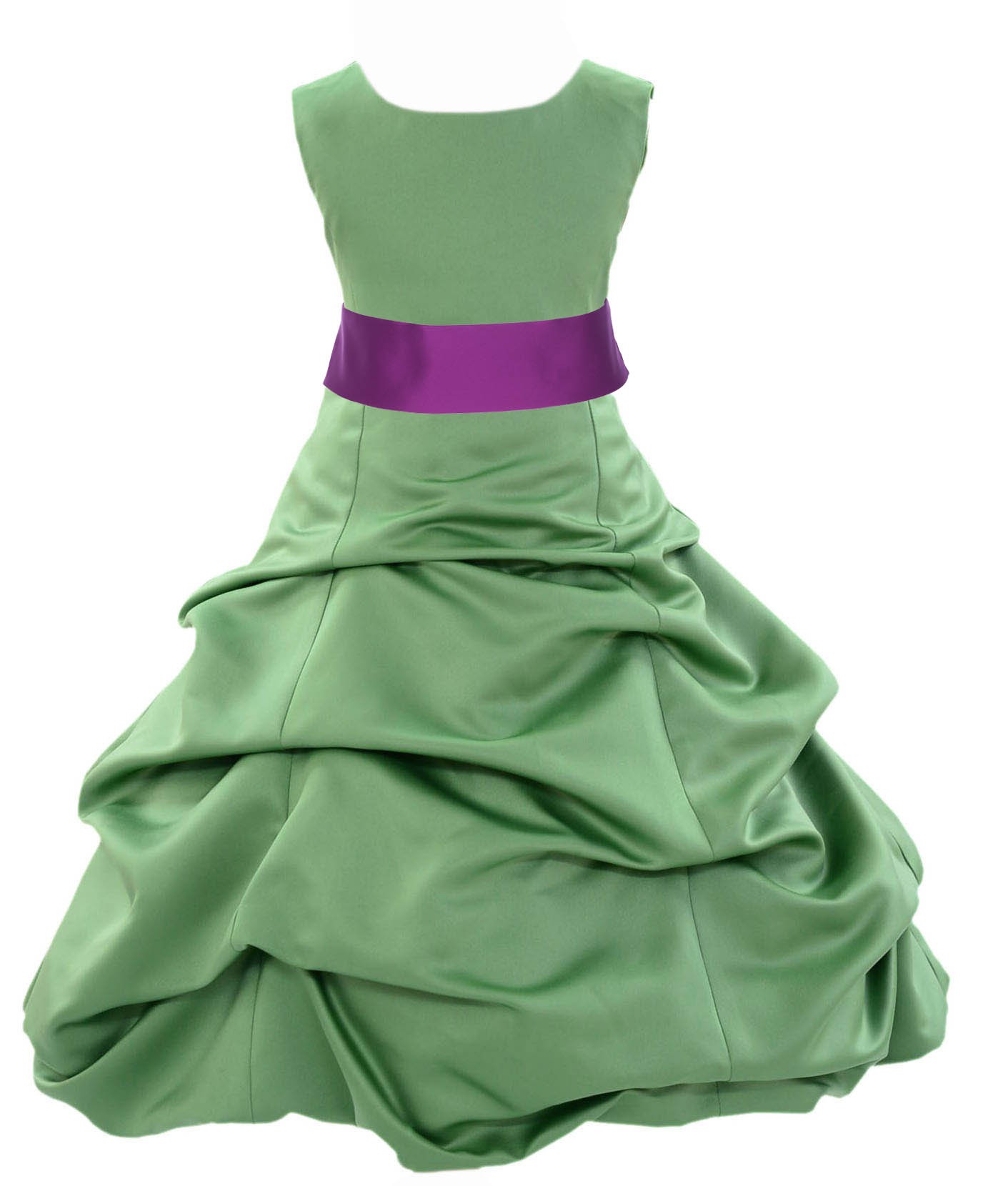 Clover Green/Raspberry Satin Pick-Up Bubble Flower Girl Dress 806S