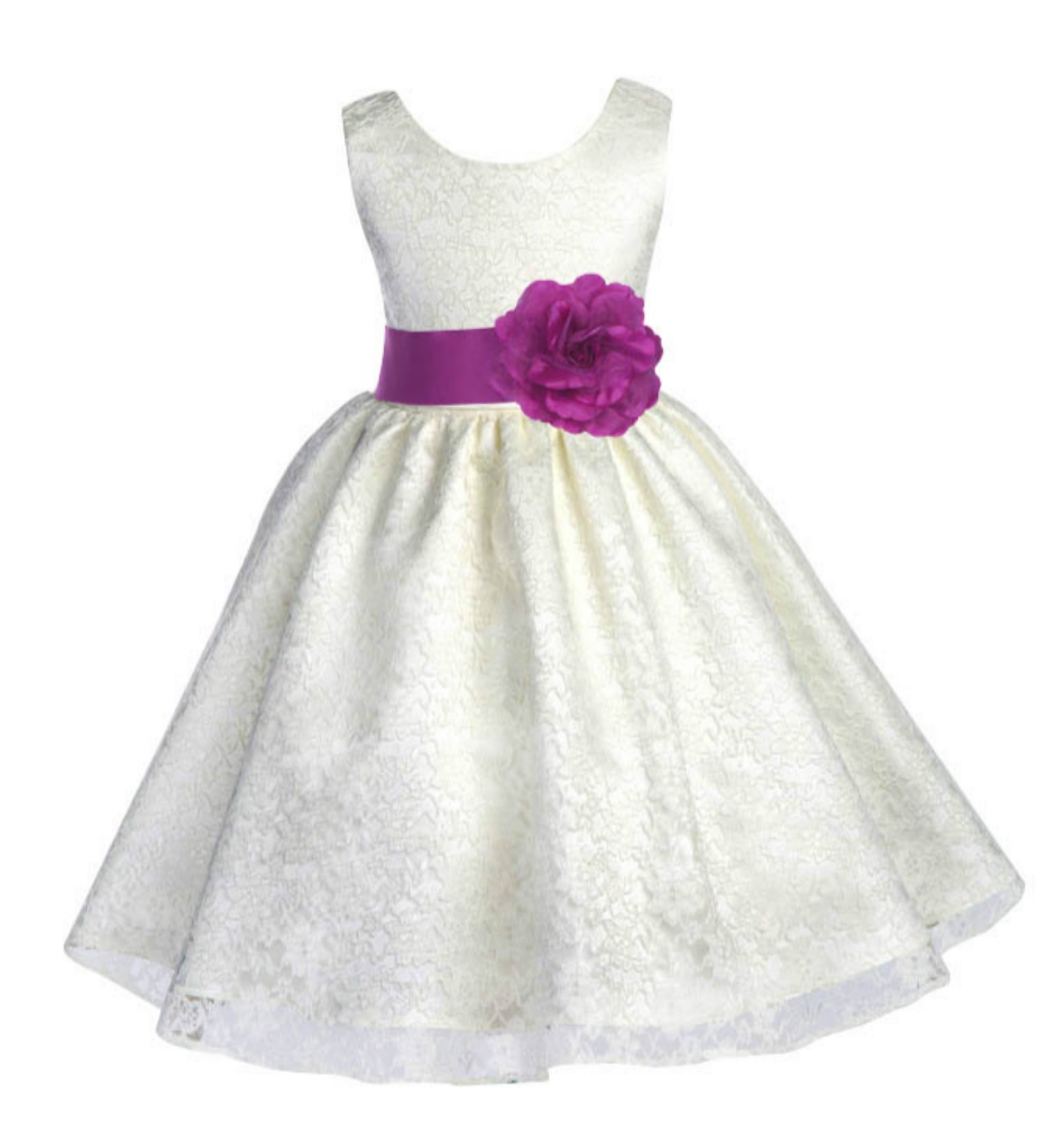 Ivory/Raspberry Floral Lace Overlay Flower Girl Dress Special Event 163S