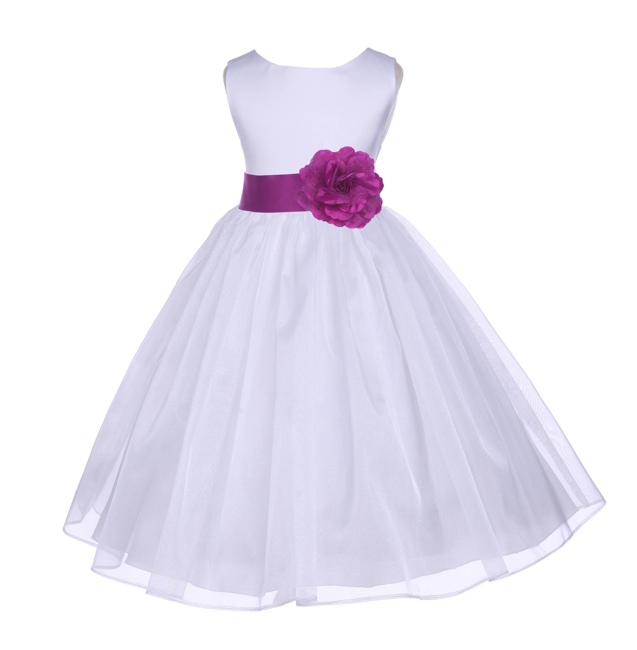 White/Raspberry Satin Bodice Organza Skirt Flower Girl Dress 841S
