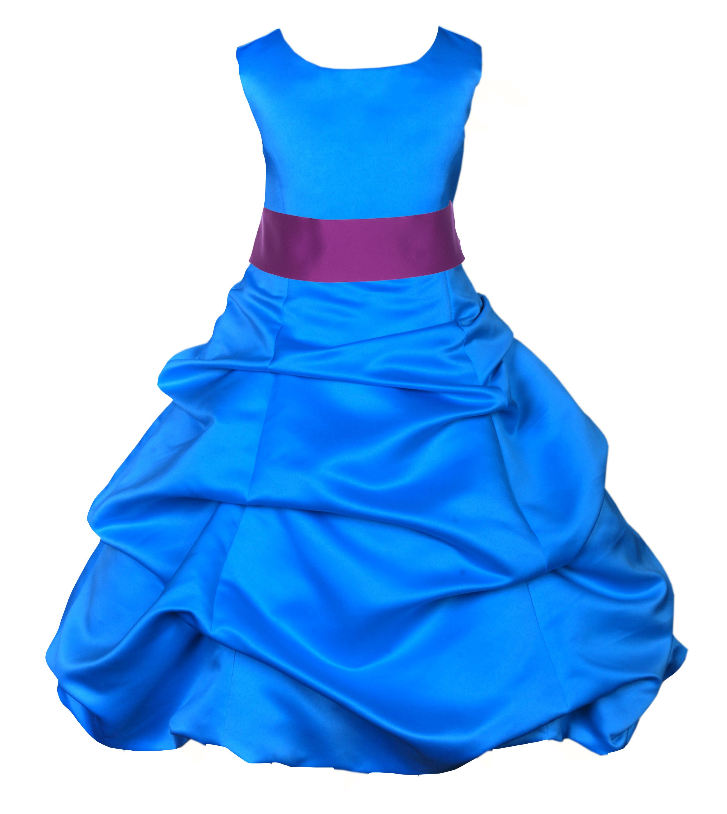 Royal Blue/Raspberry Satin-Pick-Up Bubble Flower Girl Dress 806S