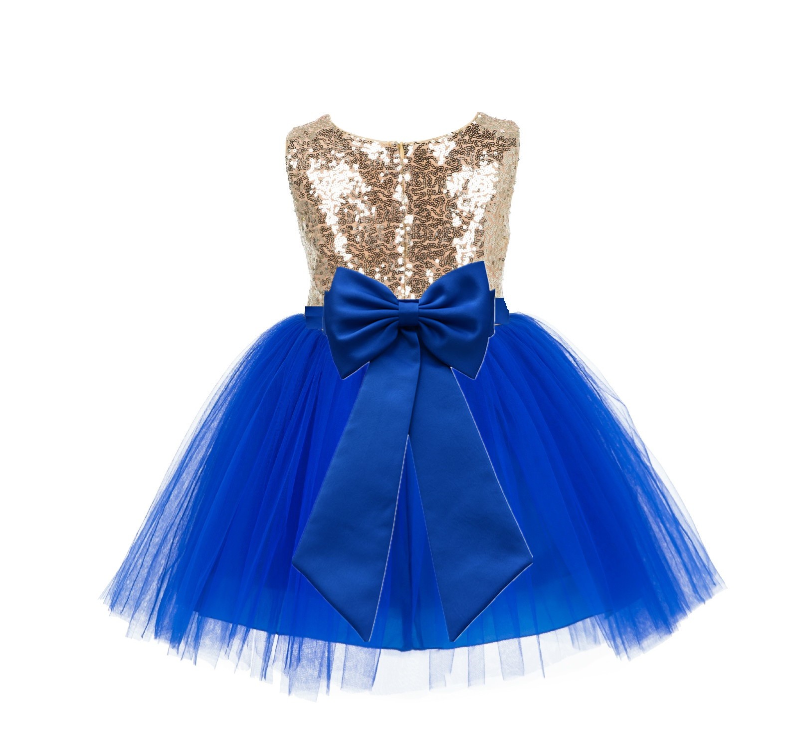 Gold/Royal blue/Royal blue Glitter Sequin Tulle Flower Girl Dress Toddler Dresses 123T