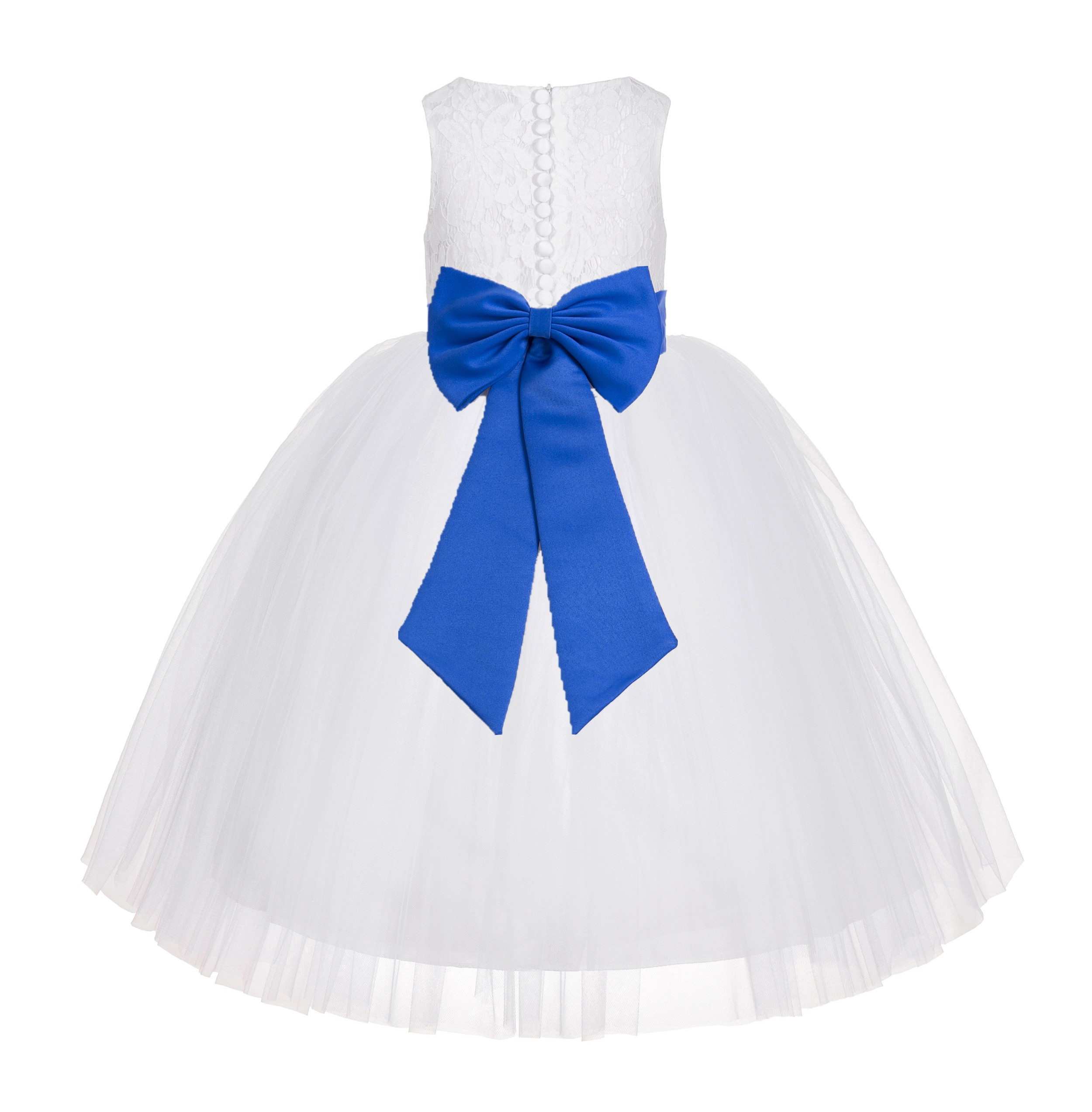 White / Royal Blue Floral Lace Flower Girl Dress White Ball Gown Lg7