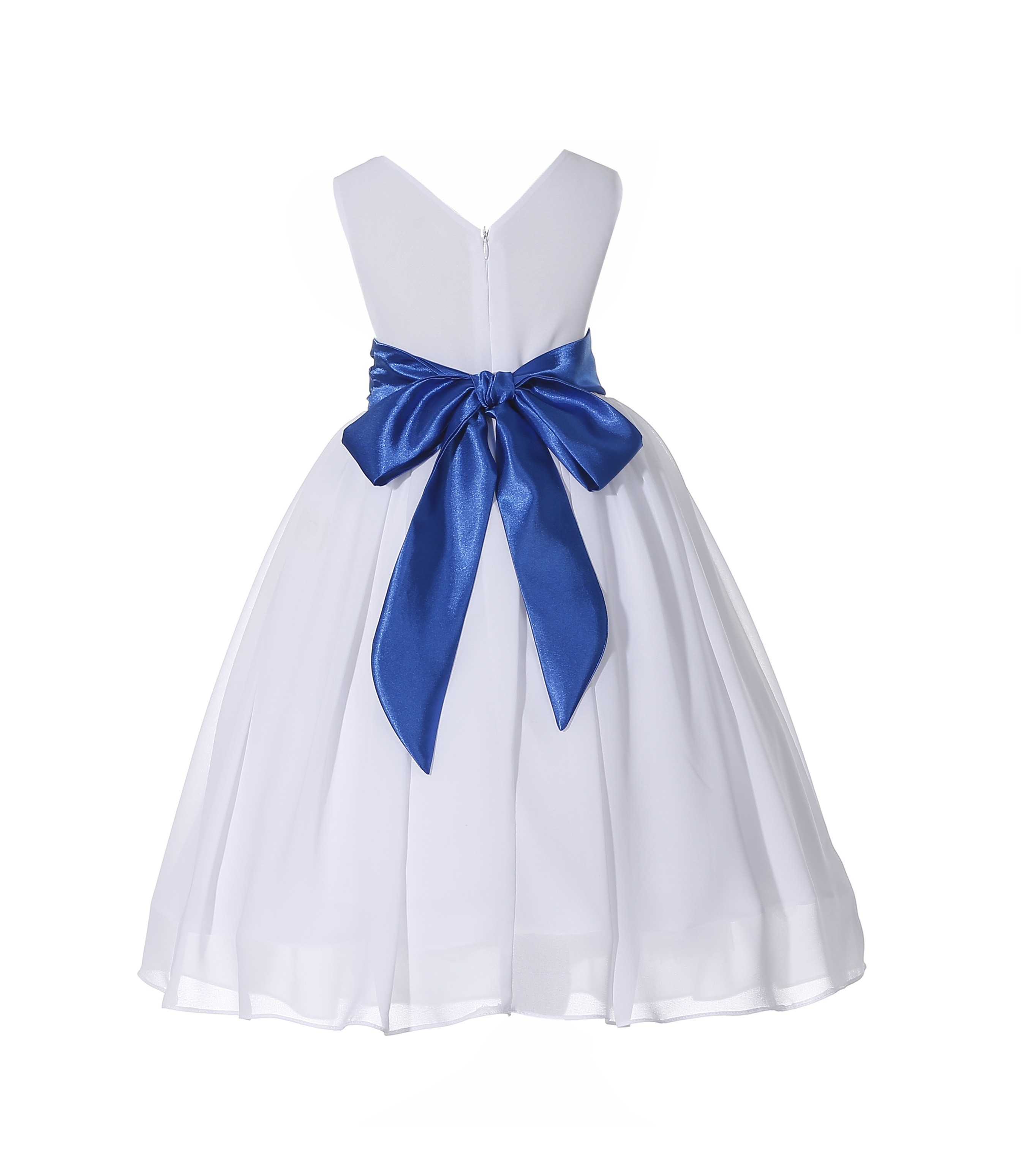 White/Royal Blue V-Neck Yoryu Chiffon Flower Girl Dress Wedding 503NF