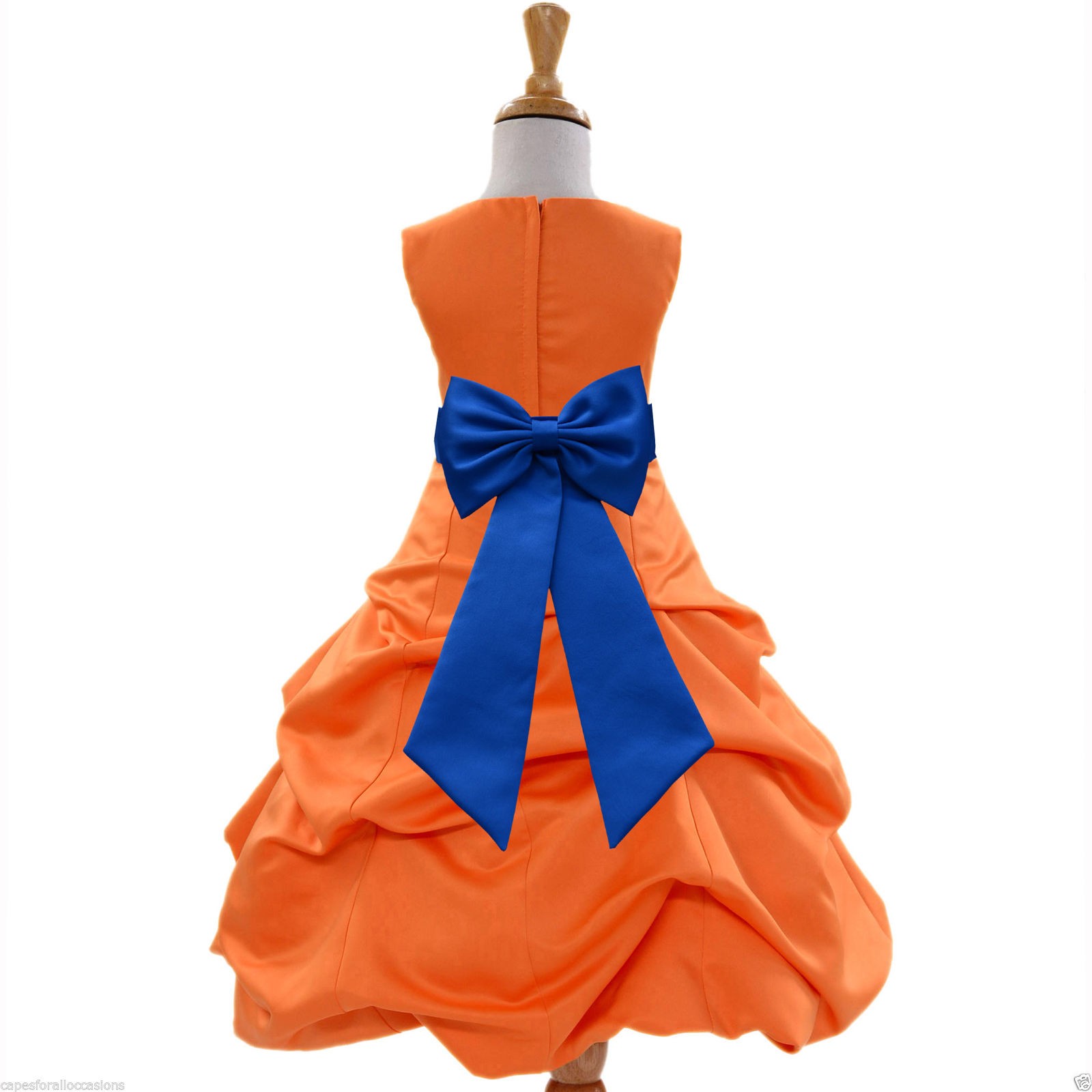 Orange/Royal Blue Satin Pick-Up Bubble Flower Girl Dress Halloween 808T