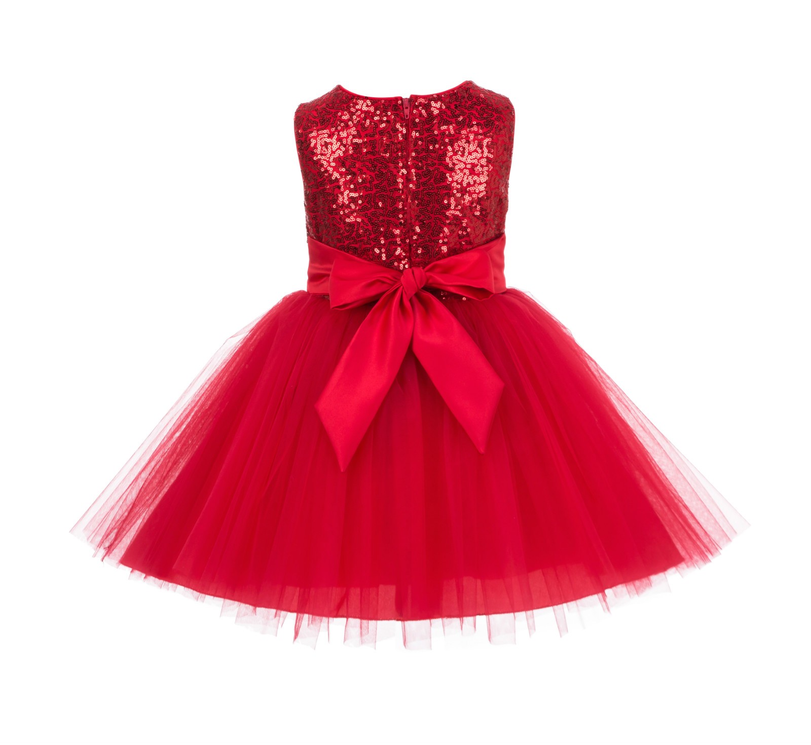 Red Sparkling Sequins Mesh Tulle Flower Girl Dress Stylish 124