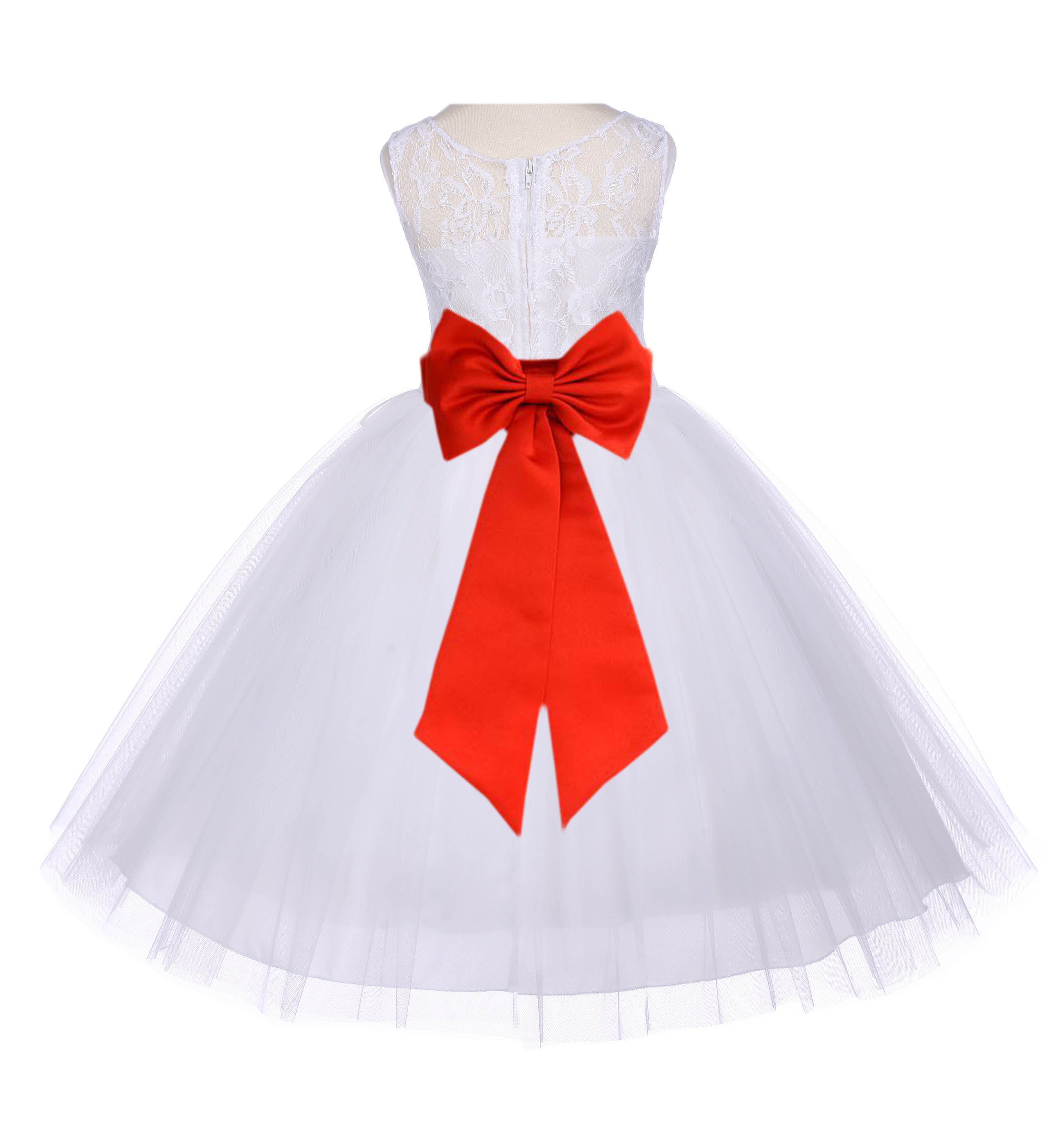 Ivory/Red Floral Lace Bodice Tulle Flower Girl Dress Bridesmaid 153T