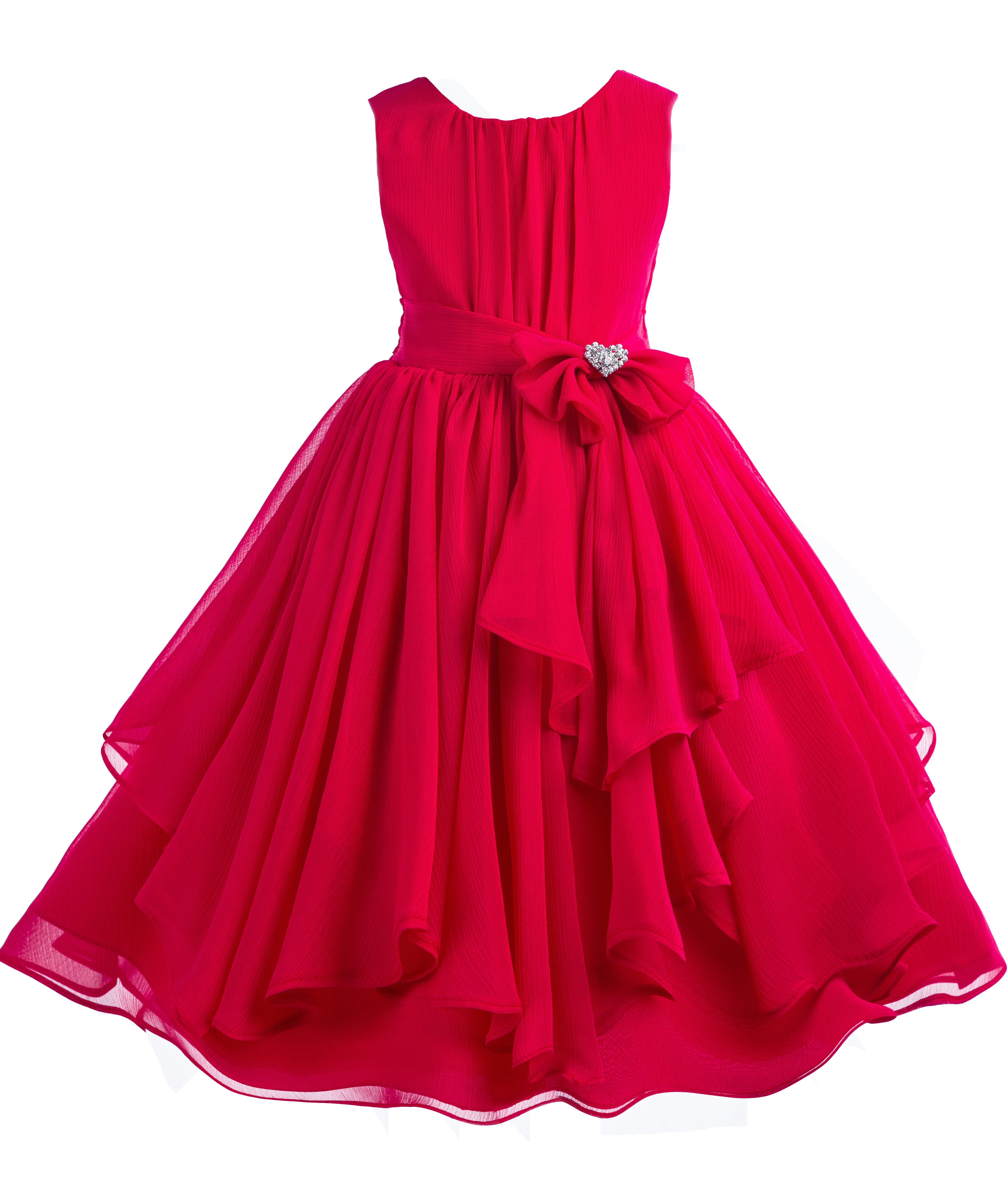 Red Yoryu Chiffon Ruched Bodice Rhinestone Flower Girl Dress 162S