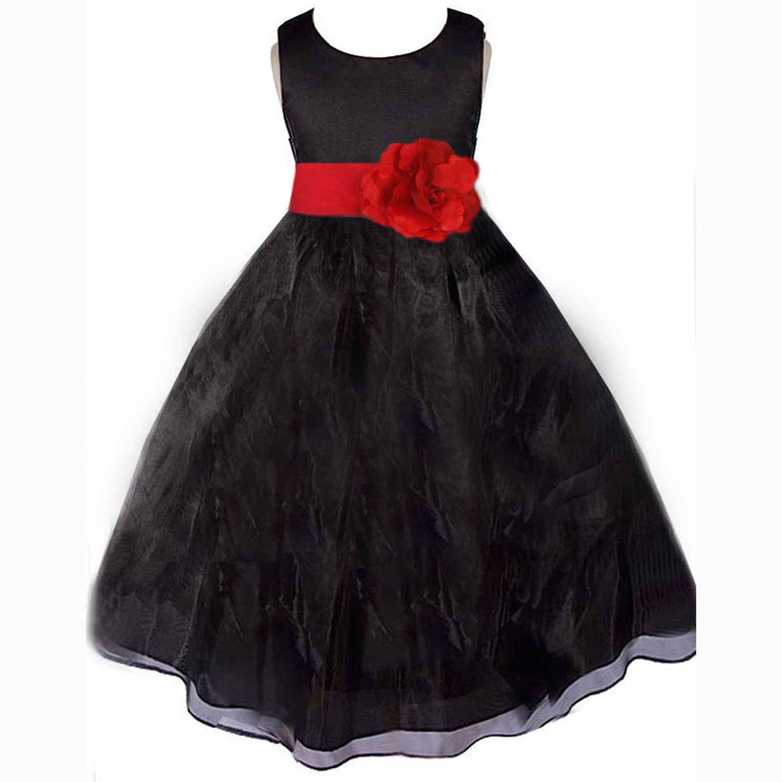 Black/Red Satin Bodice Organza Skirt Flower Girl Dress 841T