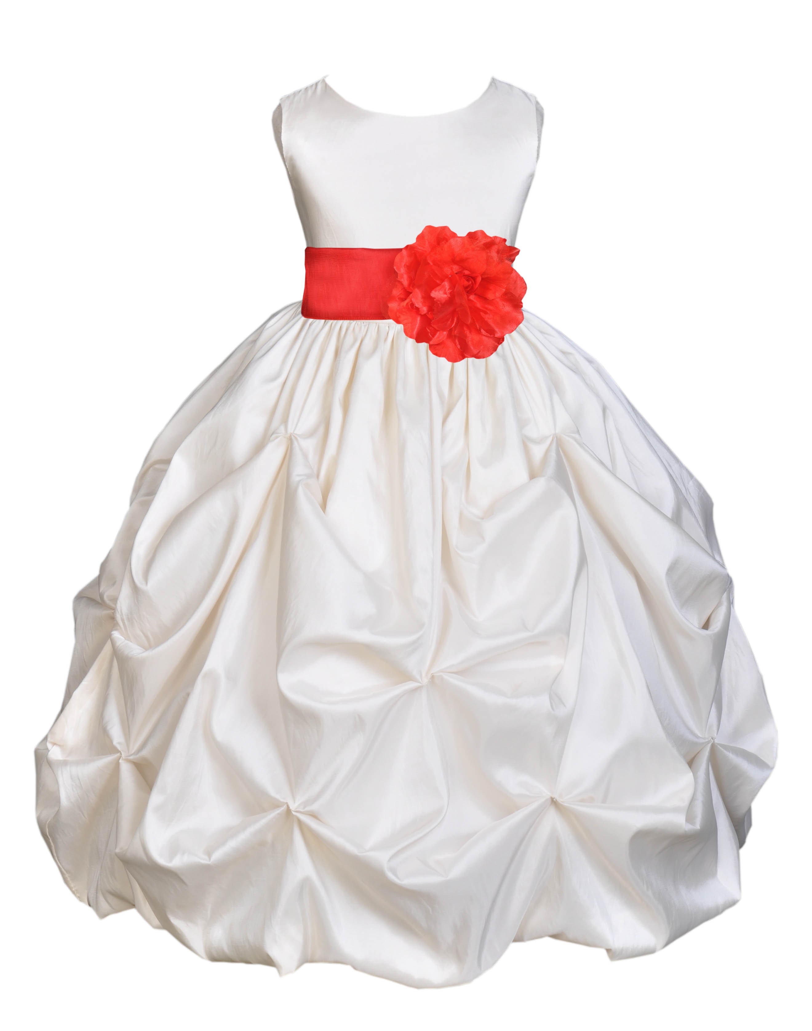 Ivory/Red Satin Taffeta Pick-Up Bubble Flower Girl Dress 301S