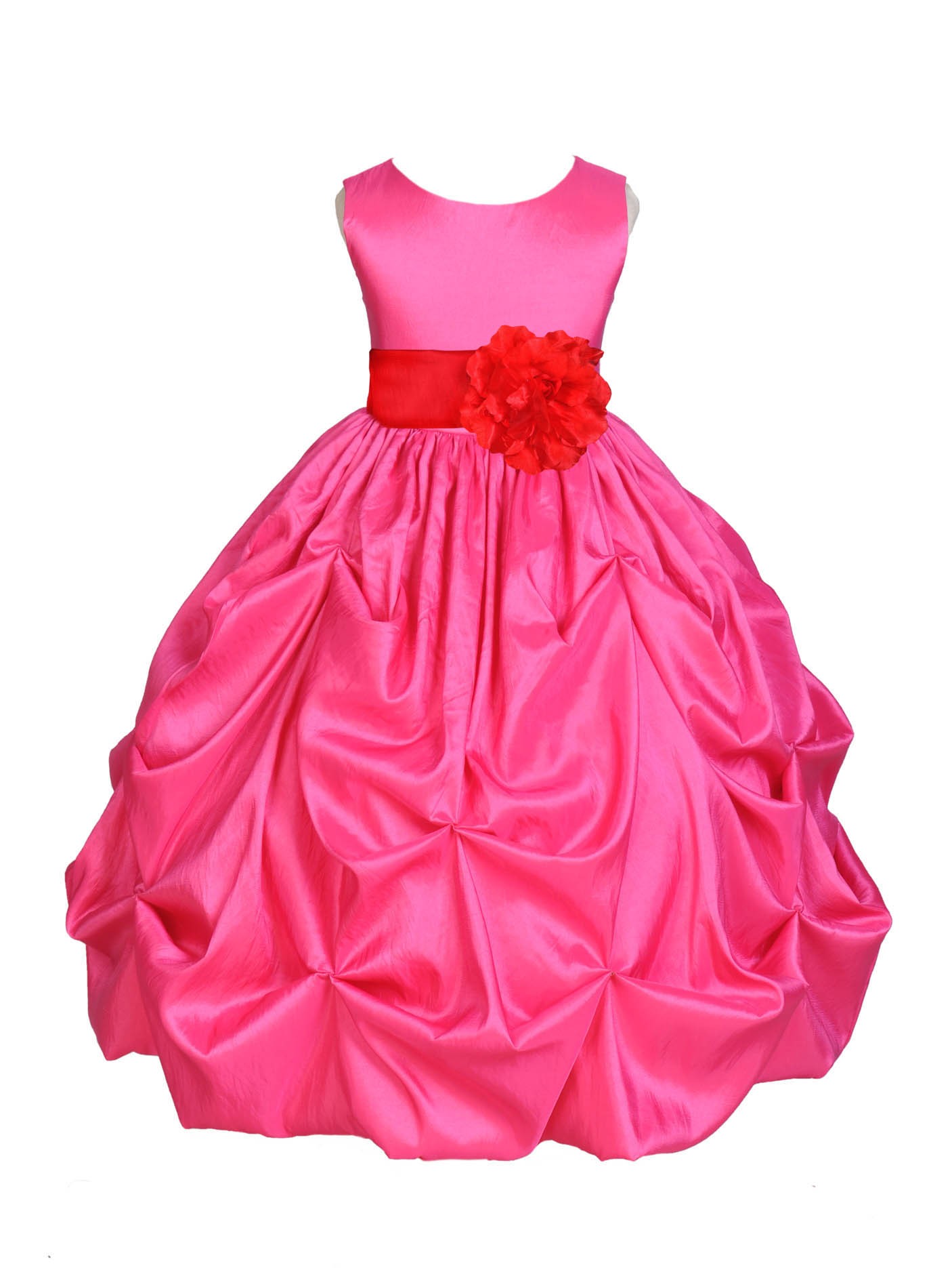 Fuchsia/Red Satin Taffeta Pick-Up Bubble Flower Girl Dress 301S