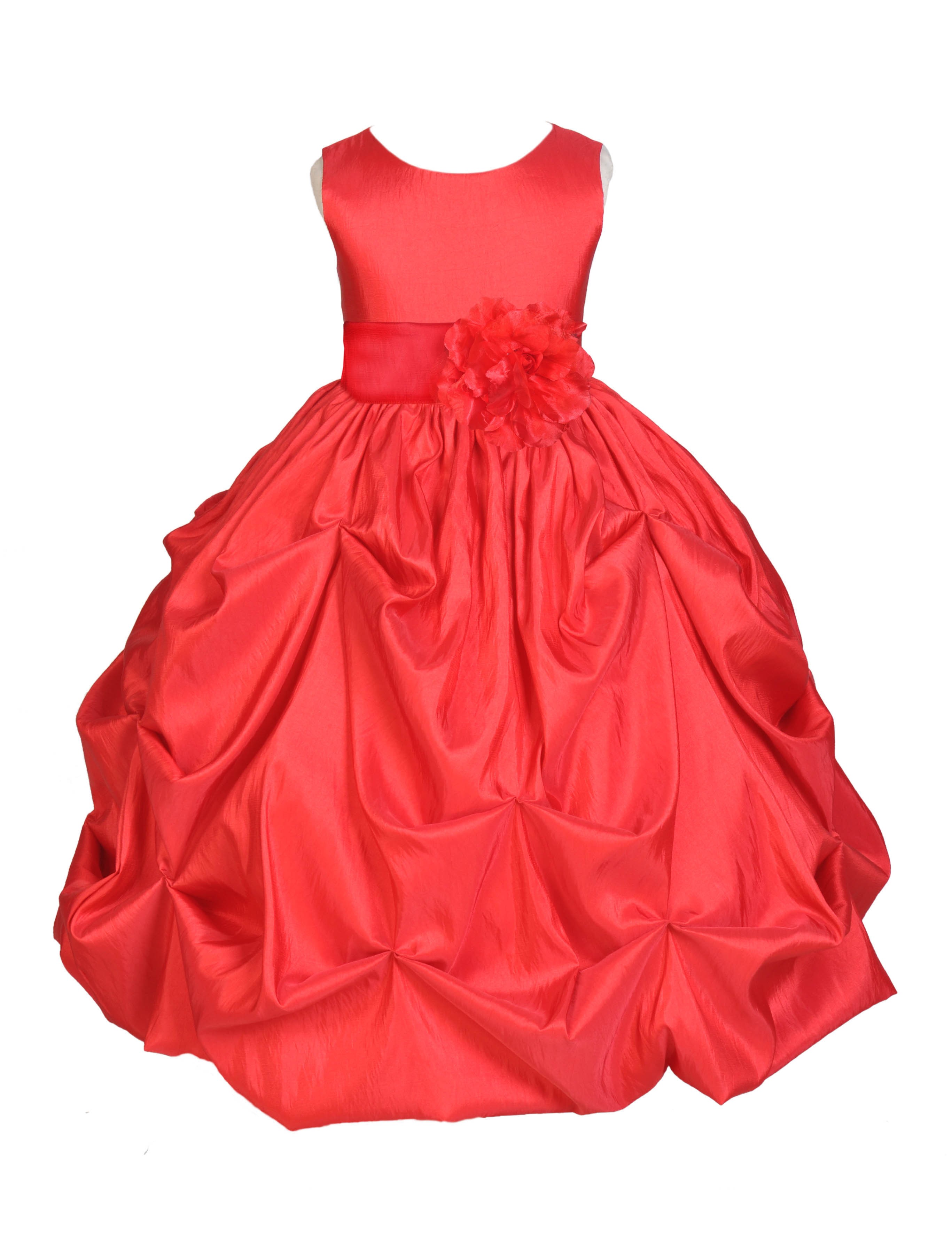 Red/Red Satin Taffeta Pick-Up Bubble Flower Girl Dress 301S