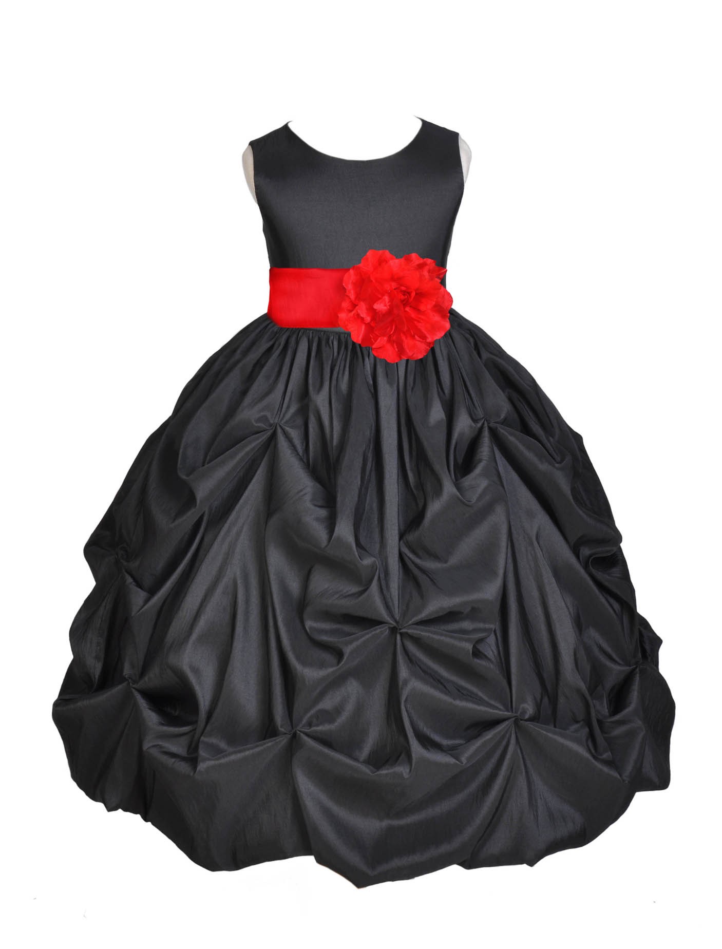 Black/Red Satin Taffeta Pick-Up Bubble Flower Girl Dress 301S