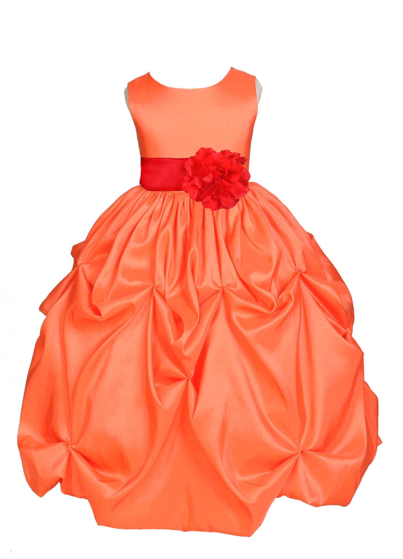Orange/Red Satin Taffeta Pick-Up Bubble Flower Girl Dress 301S