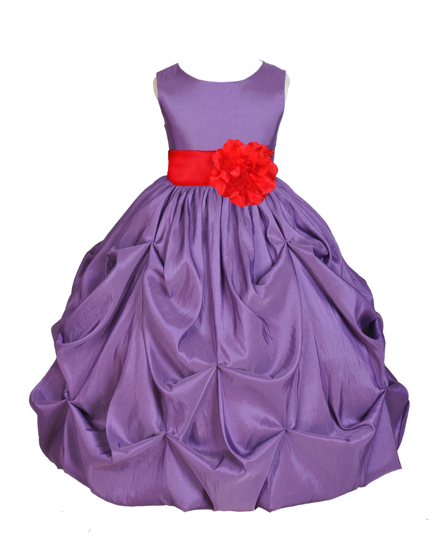 Purple/Red Satin Taffeta Pick-Up Bubble Flower Girl Dress 301S