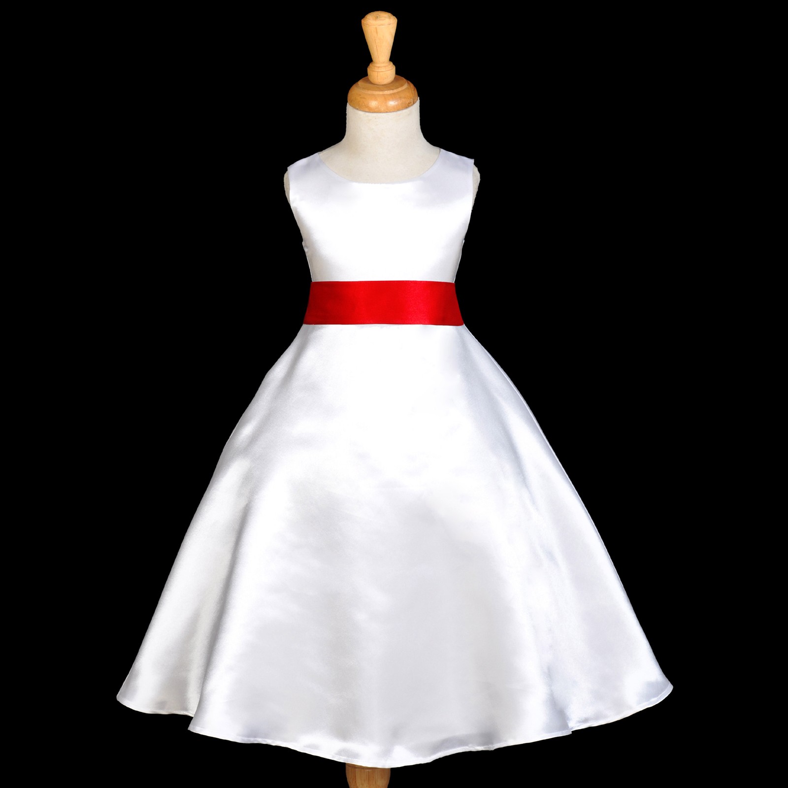 White/Red A-Line Satin Flower Girl Dress Wedding Bridal 821S