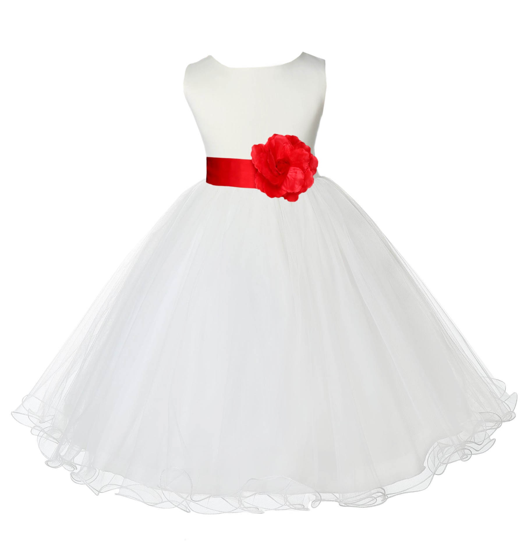 Ivory/Red Tulle Rattail Edge Flower Girl Dress Pageant Recital 829S