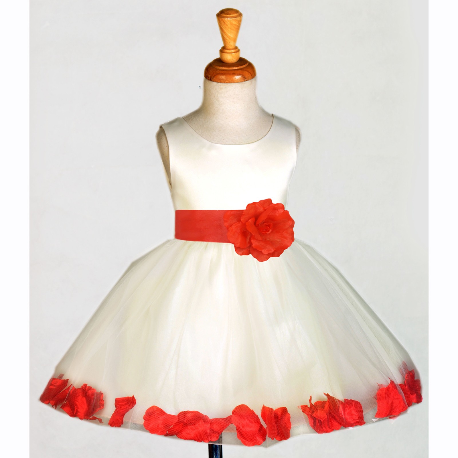 Ivory/Red Rose Petals Tulle Flower Girl Dress Pageant 305S