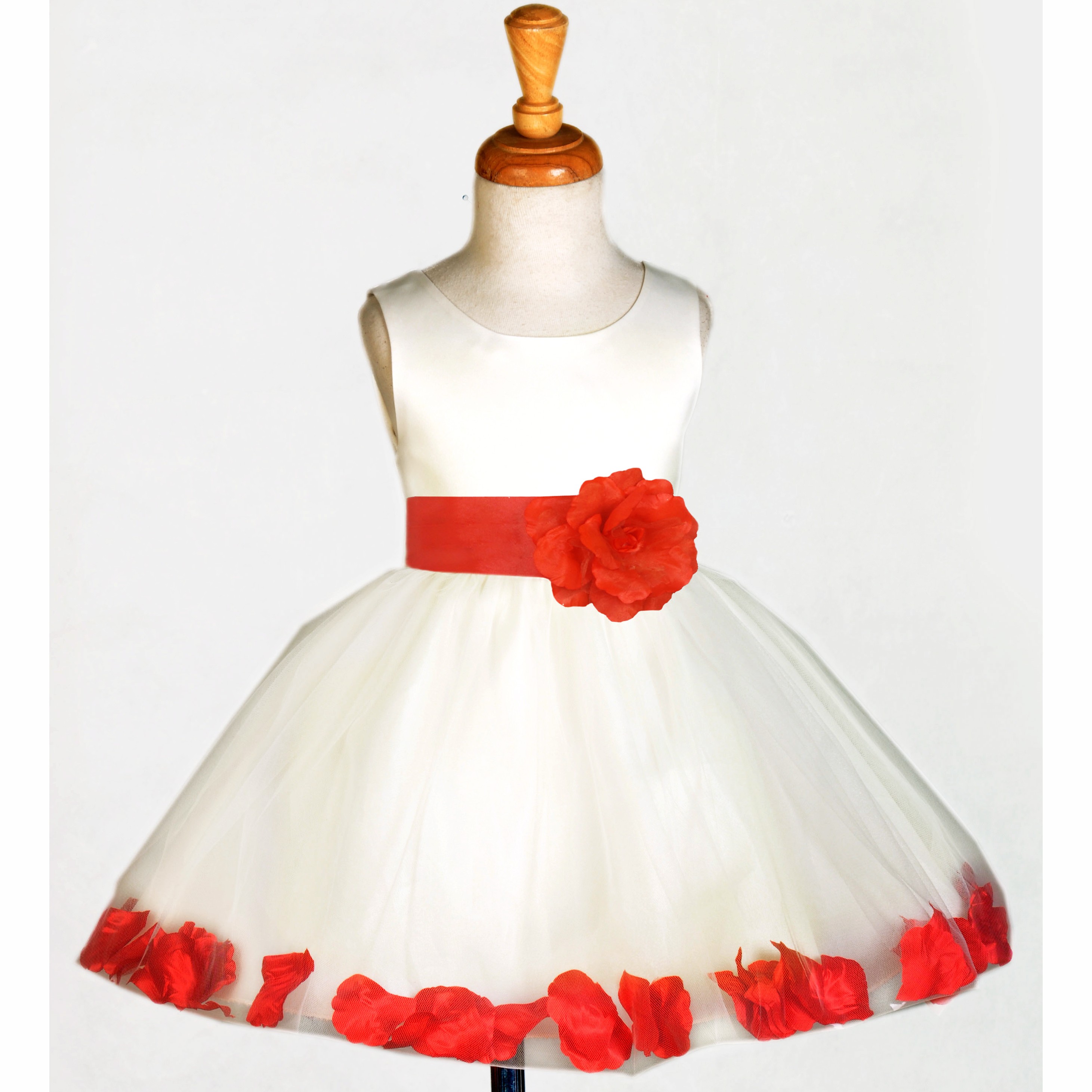 White/Red Rose Petals Tulle Flower Girl Dress Wedding 305S