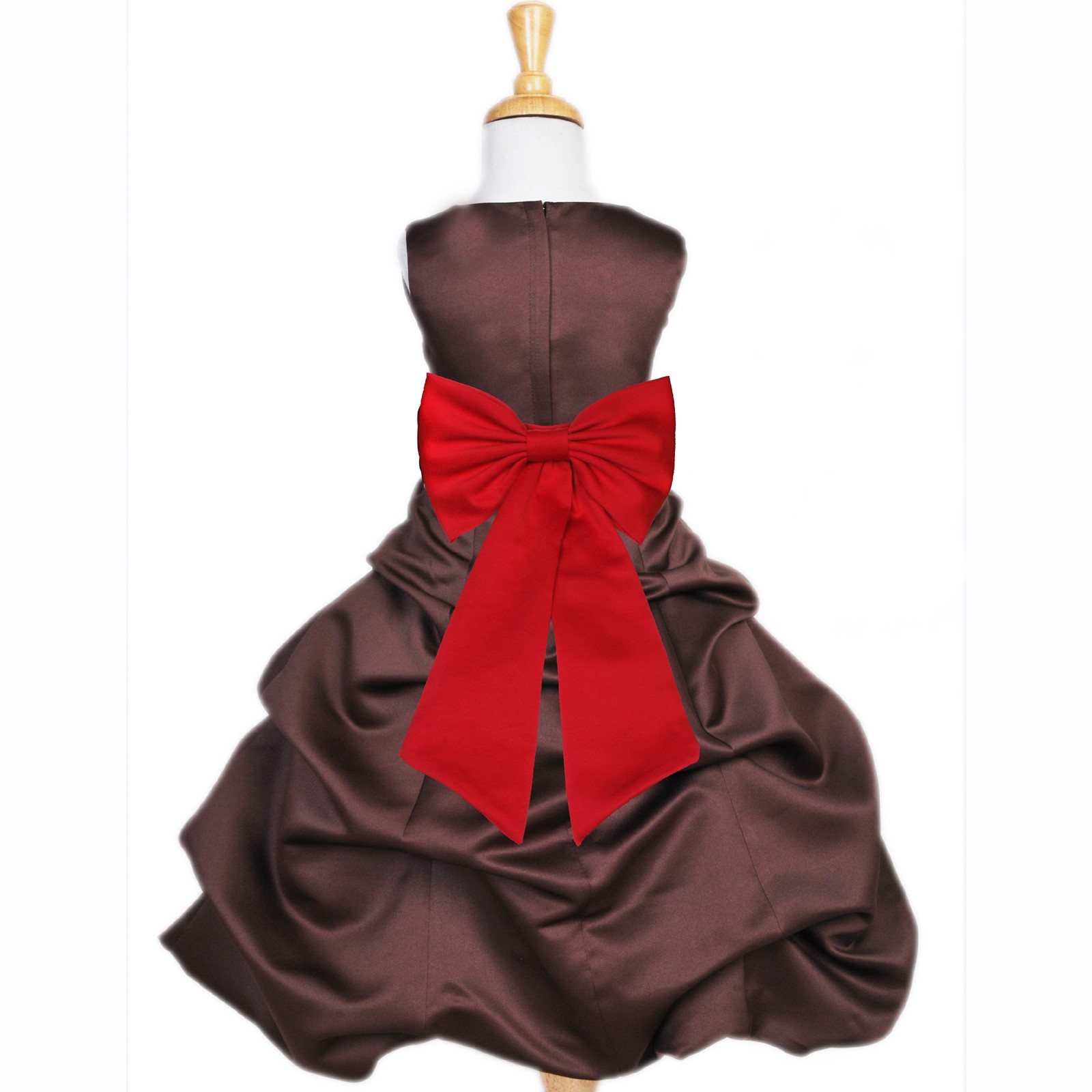 Brown/Red Satin Pick-Up Bubble Flower Girl Dress Occasions 808T