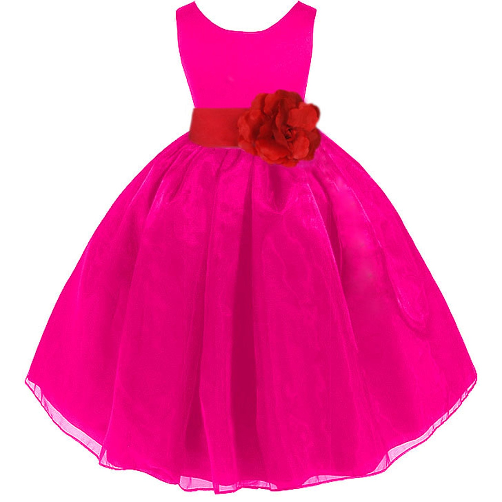 Fuchsia/Red Satin Bodice Organza Skirt Flower Girl Dress 841T