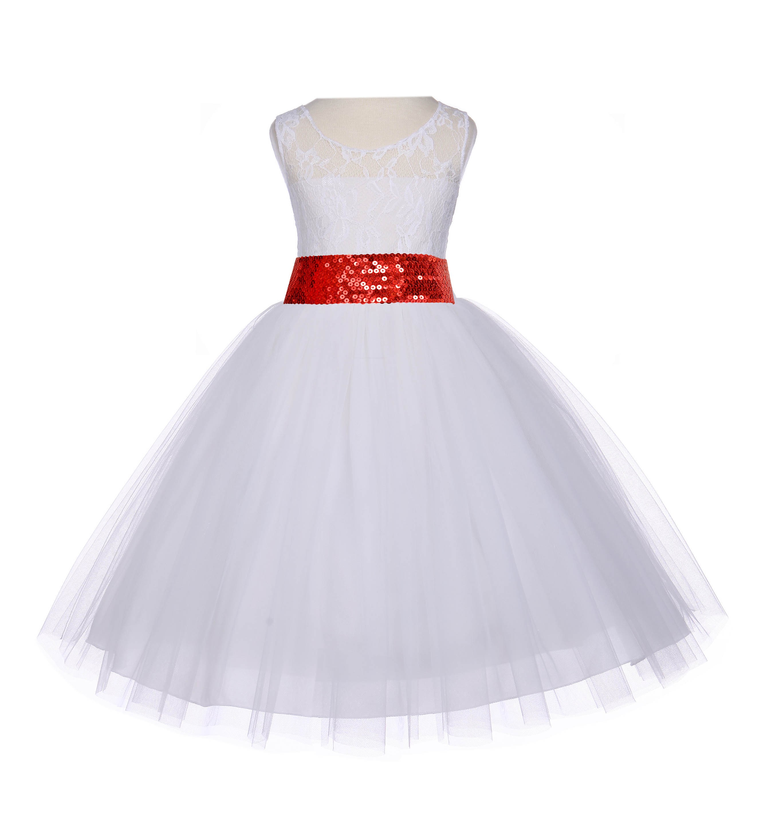 Ivory Floral Lace Bodice Tulle Red Sequin Flower Girl Dress 153mh