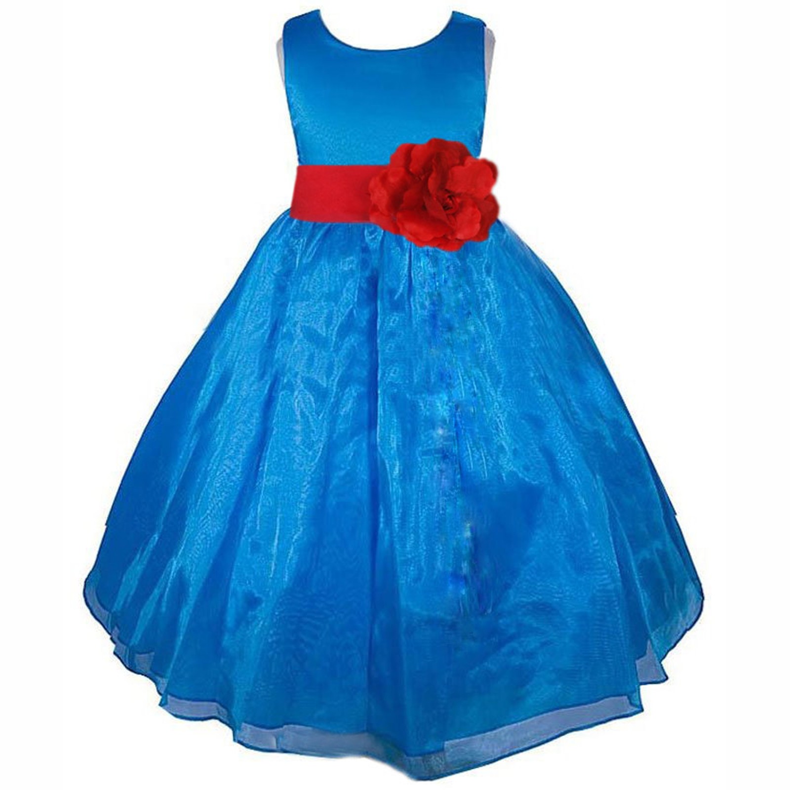 Royal Blue/Red Satin Bodice Organza Skirt Flower Girl Dress 841T