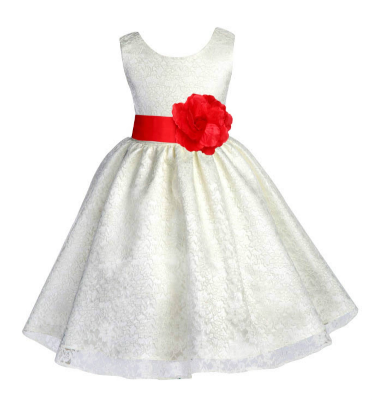 Ivory/Red Floral Lace Overlay Flower Girl Dress Special Event 163S
