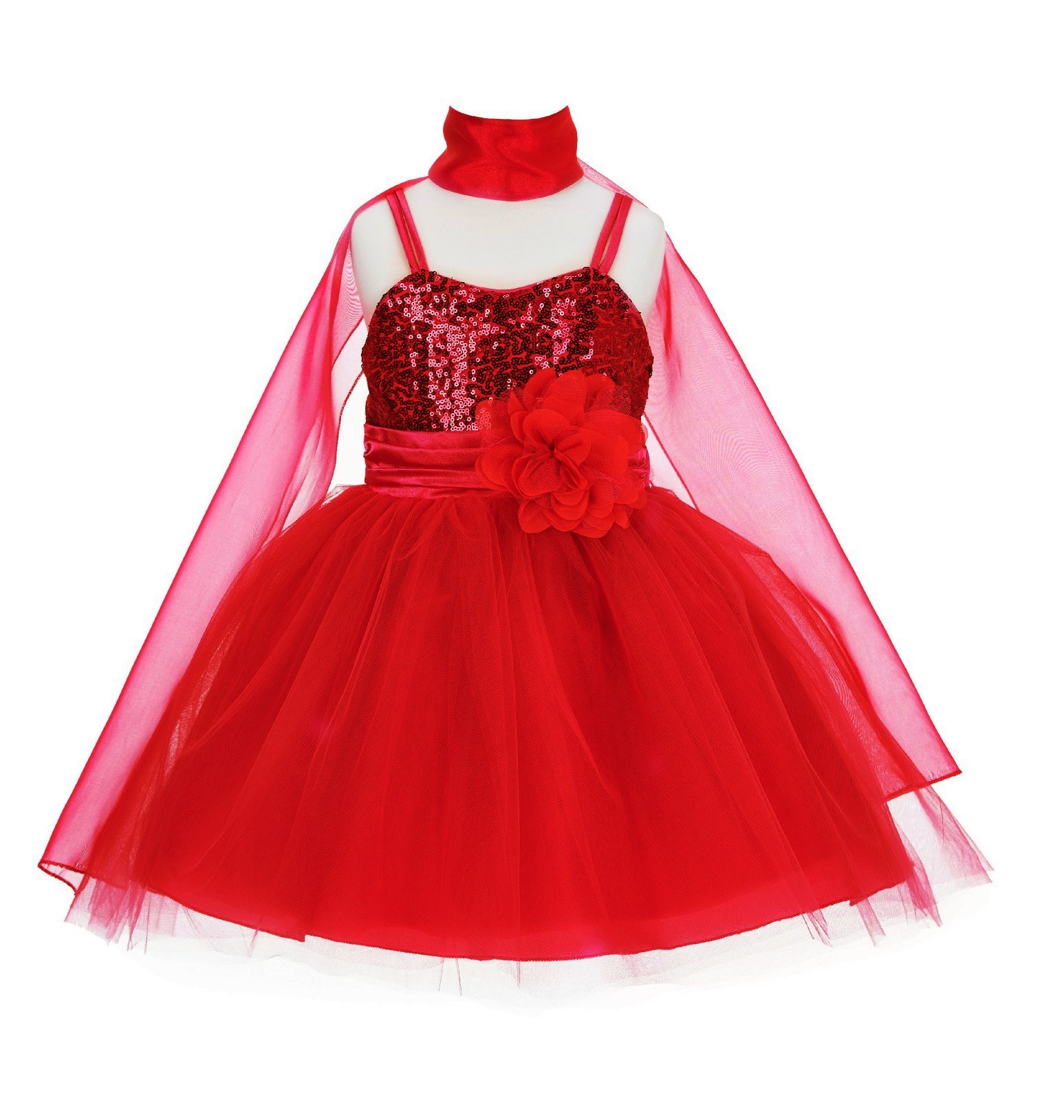 Red Shawl Sequin Tulle Flower Girl Dress Special Events 1508NF