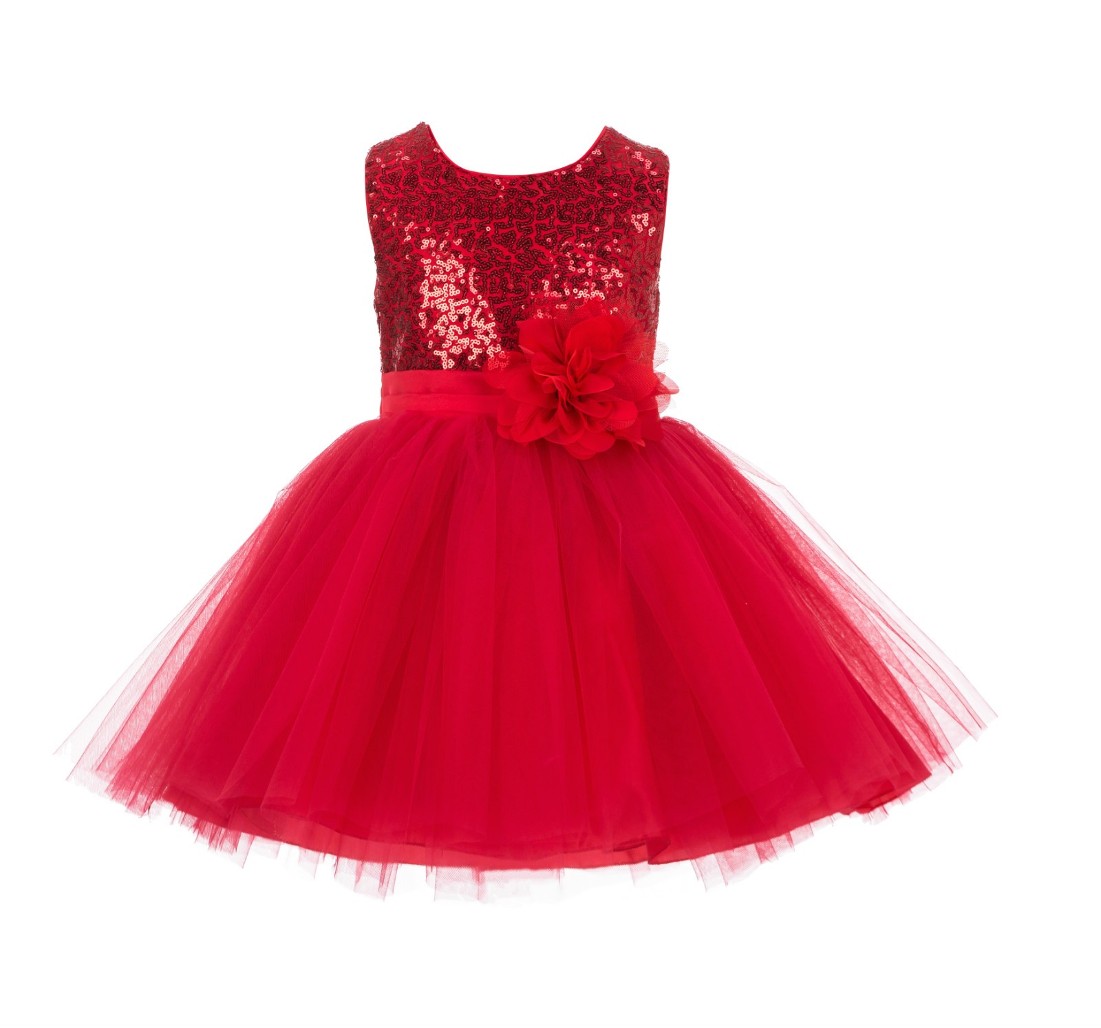 Red Dazzling Sequins Mesh Tulle Flower Girl Dress Elegant 124NF