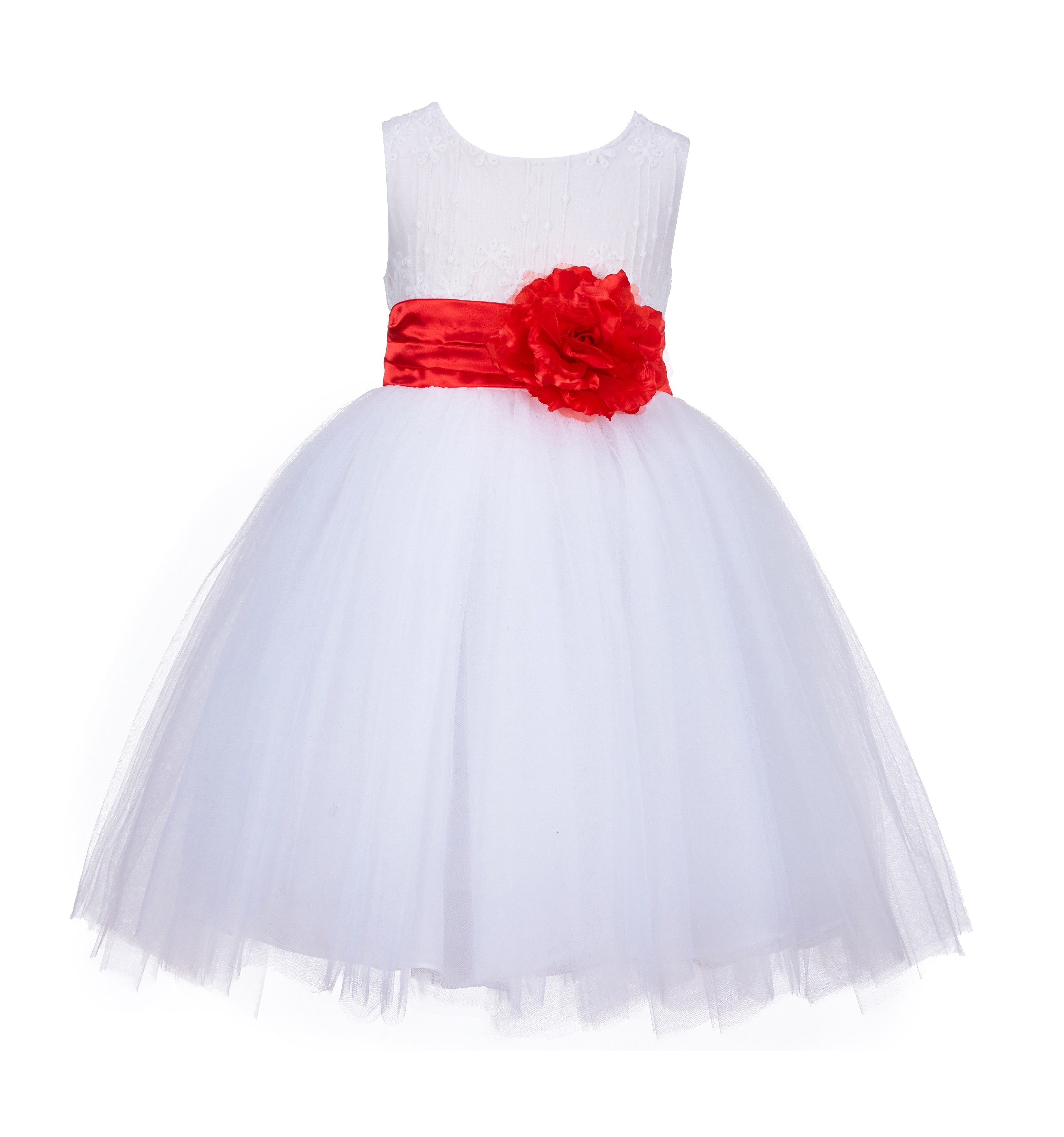 White/Red Lace Embroidery Tulle Flower Girl Dress Wedding 118