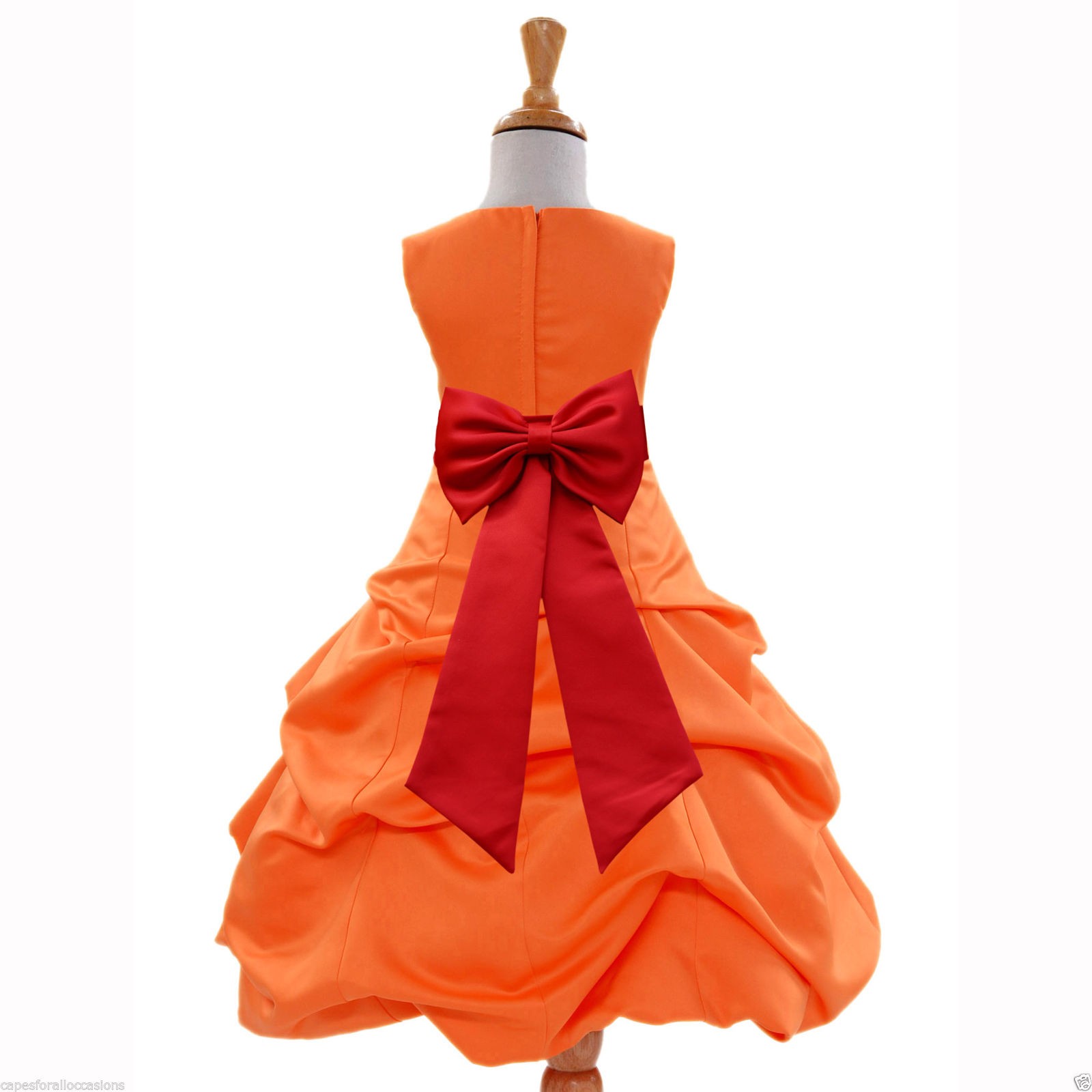 Orange/Red Satin Pick-Up Bubble Flower Girl Dress Halloween 808T