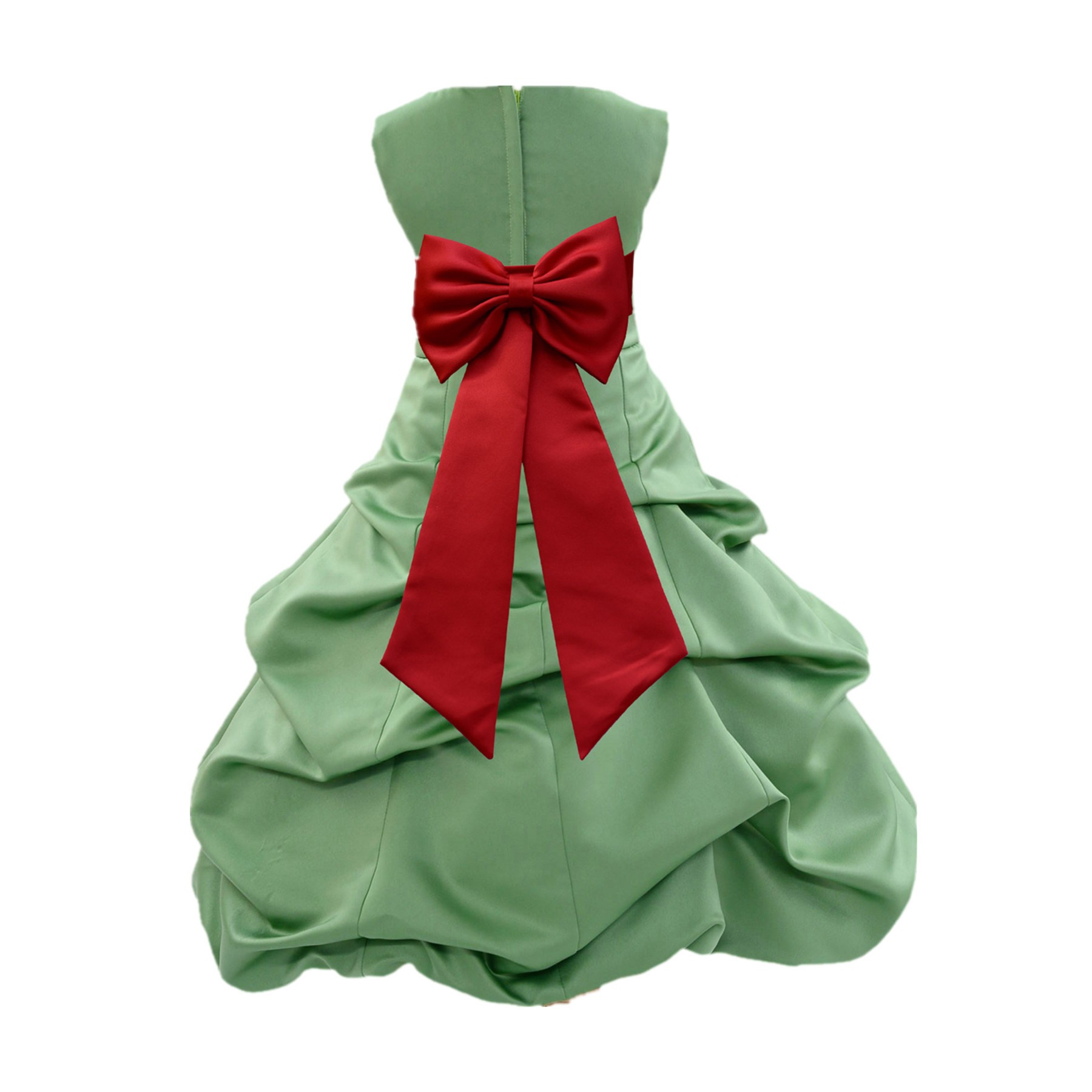 Clover/Red Satin Pick-Up Bubble Flower Girl Dress Christmas Easter 808T