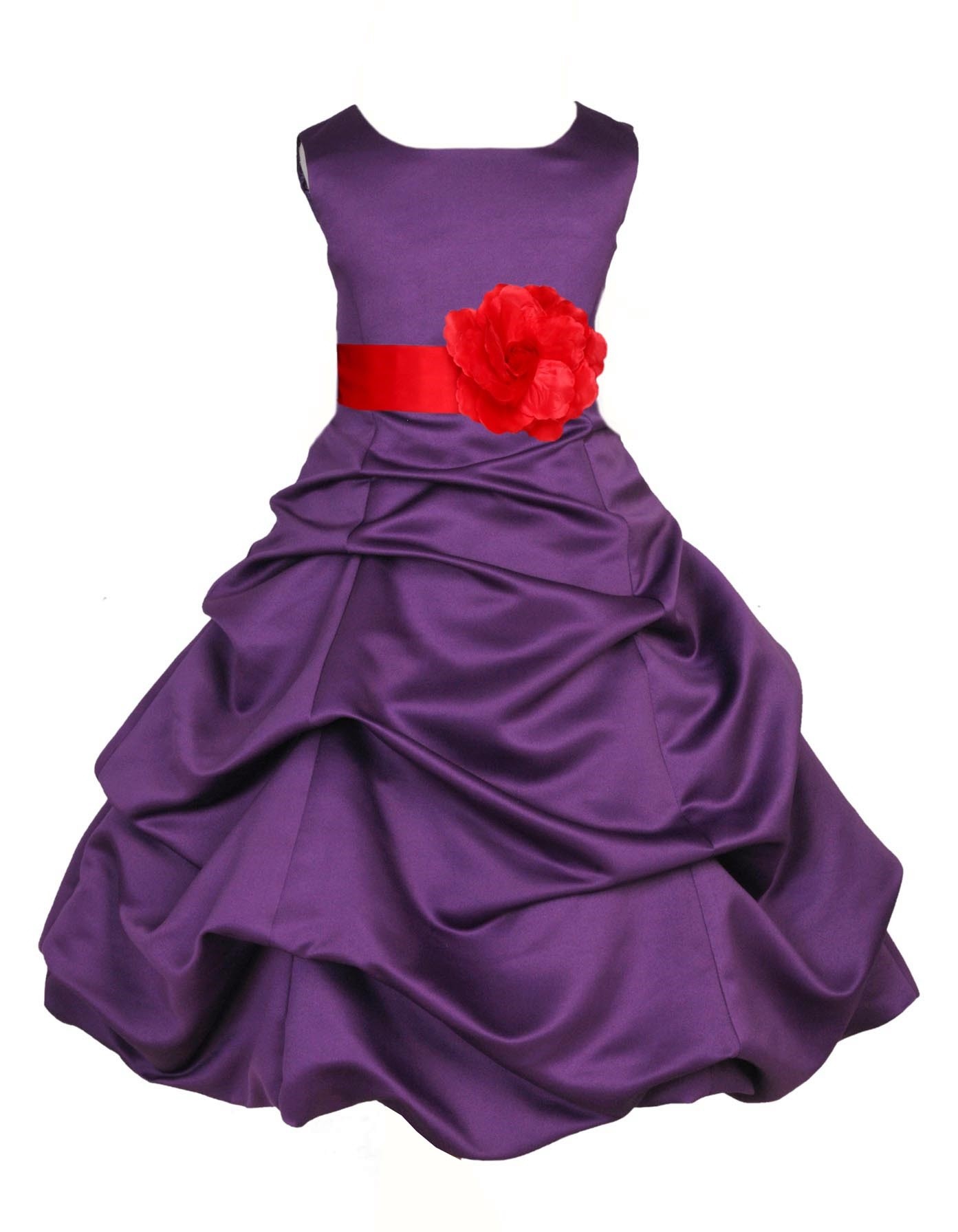 Purple/Red Satin Pick-Up Bubble Flower Girl Dress Easter 808T