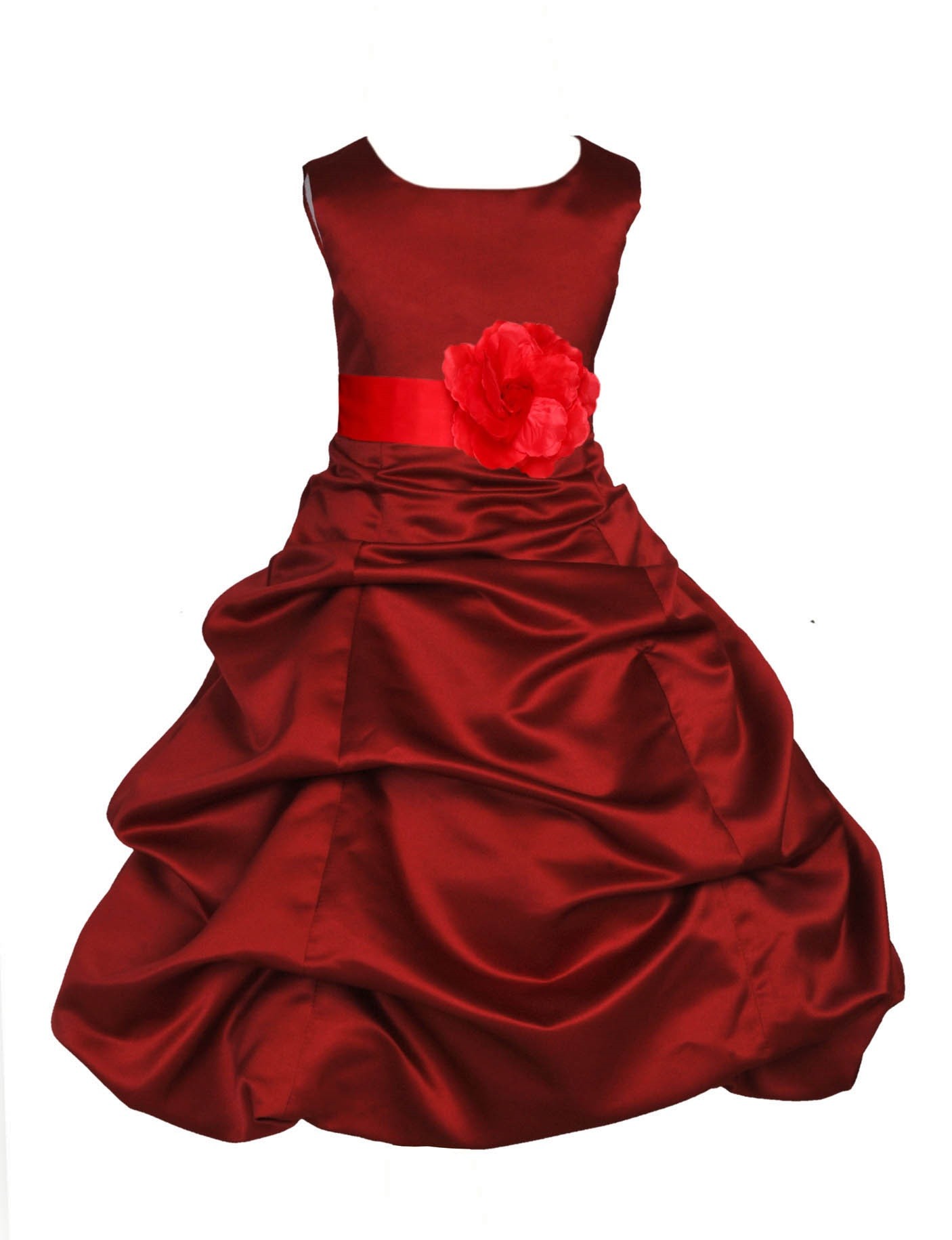 Apple Red/Red Satin Pick-Up Bubble Flower Girl Dress 808T