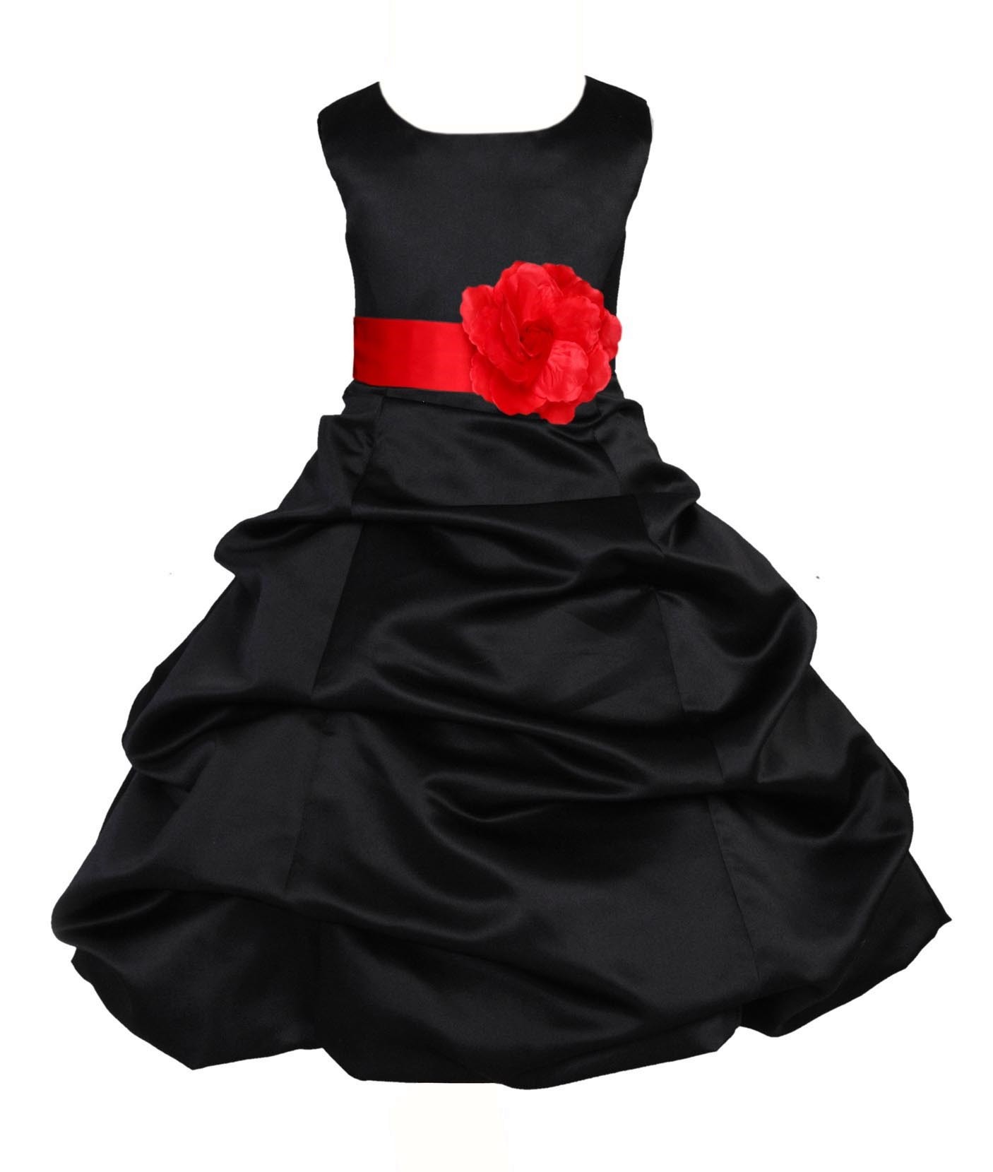 Black/Red Satin Pick-Up Bubble Flower Girl Dress Formal 808T