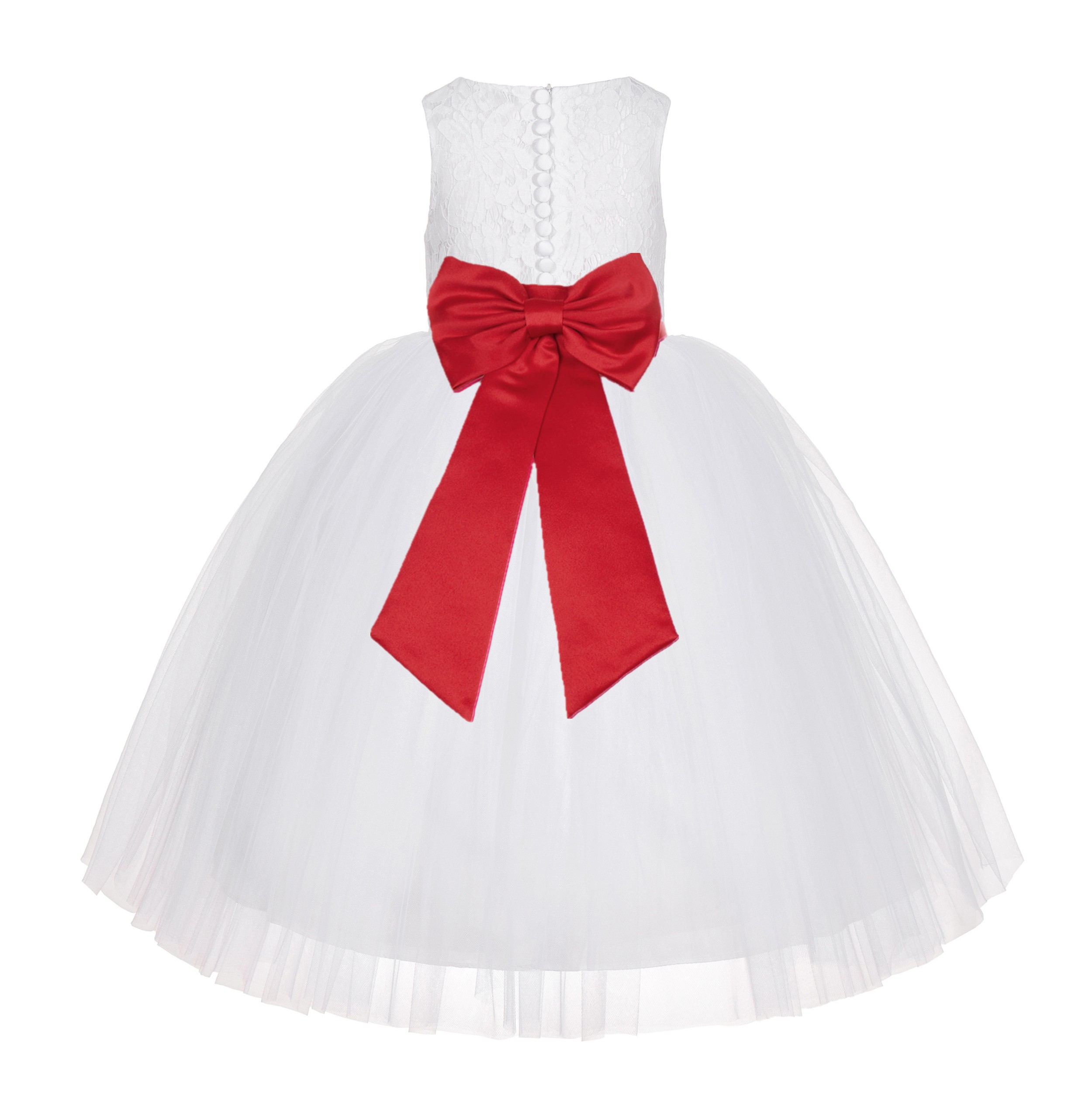 White / Red Floral Lace Flower Girl Dress White Ball Gown Lg7