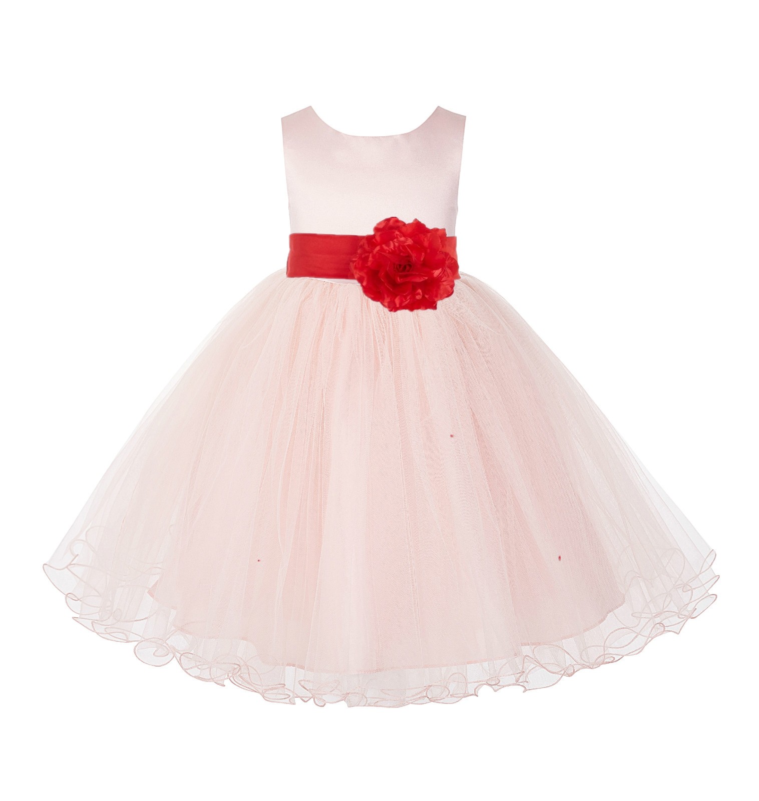 Blush Pink / Red Tulle Rattail Edge Flower Girl Dress Pageant Recital 829S