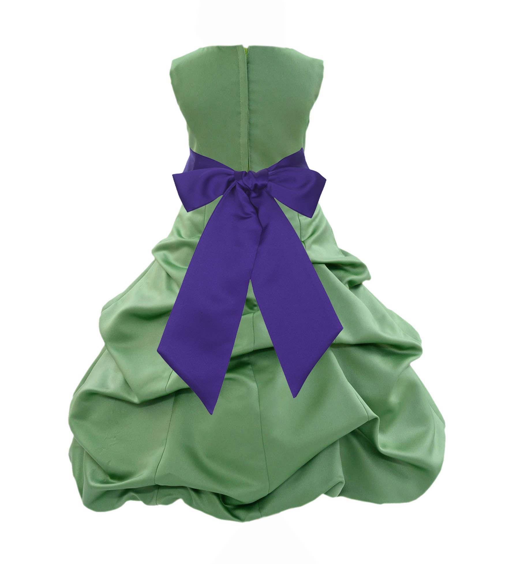 Clover Green/Cadbury Satin Pick-Up Bubble Flower Girl Dress 806S