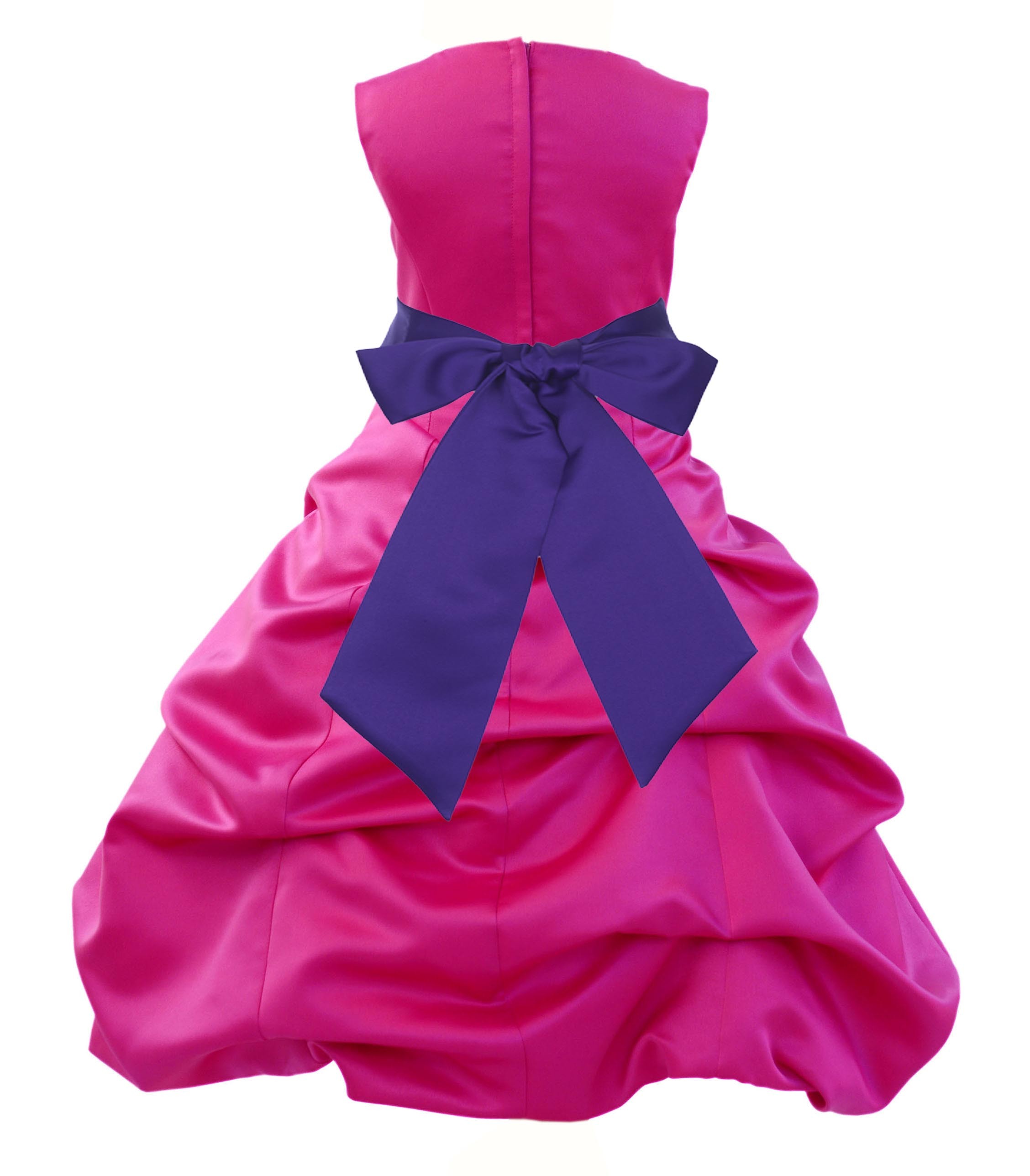 Fuchsia/Cadbury Satin Pick-Up Bubble Flower Girl Dress Elegant 806S