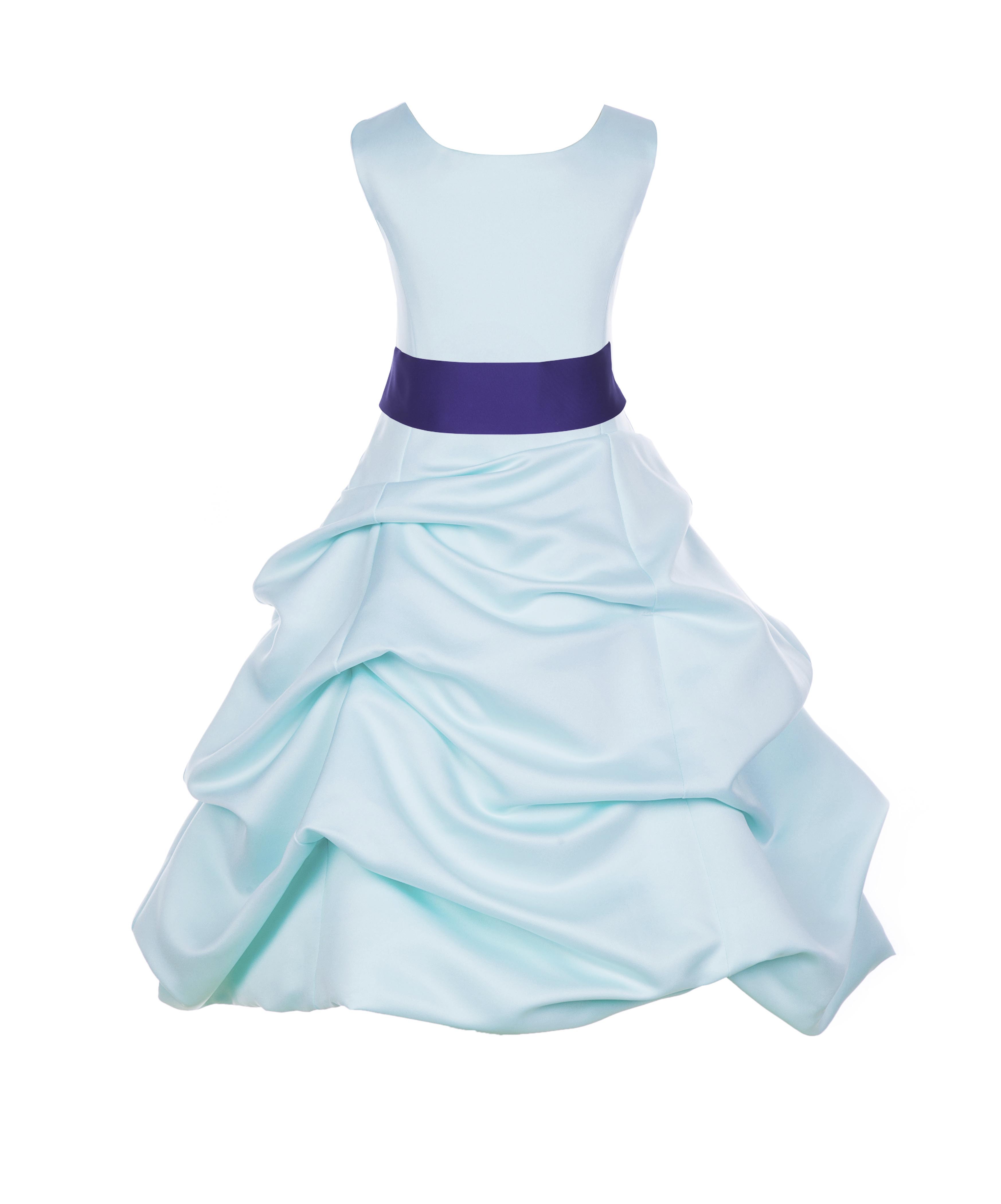 Mint/Cadbury Satin Pick-Up Bubble Flower Girl Dress Party 806S