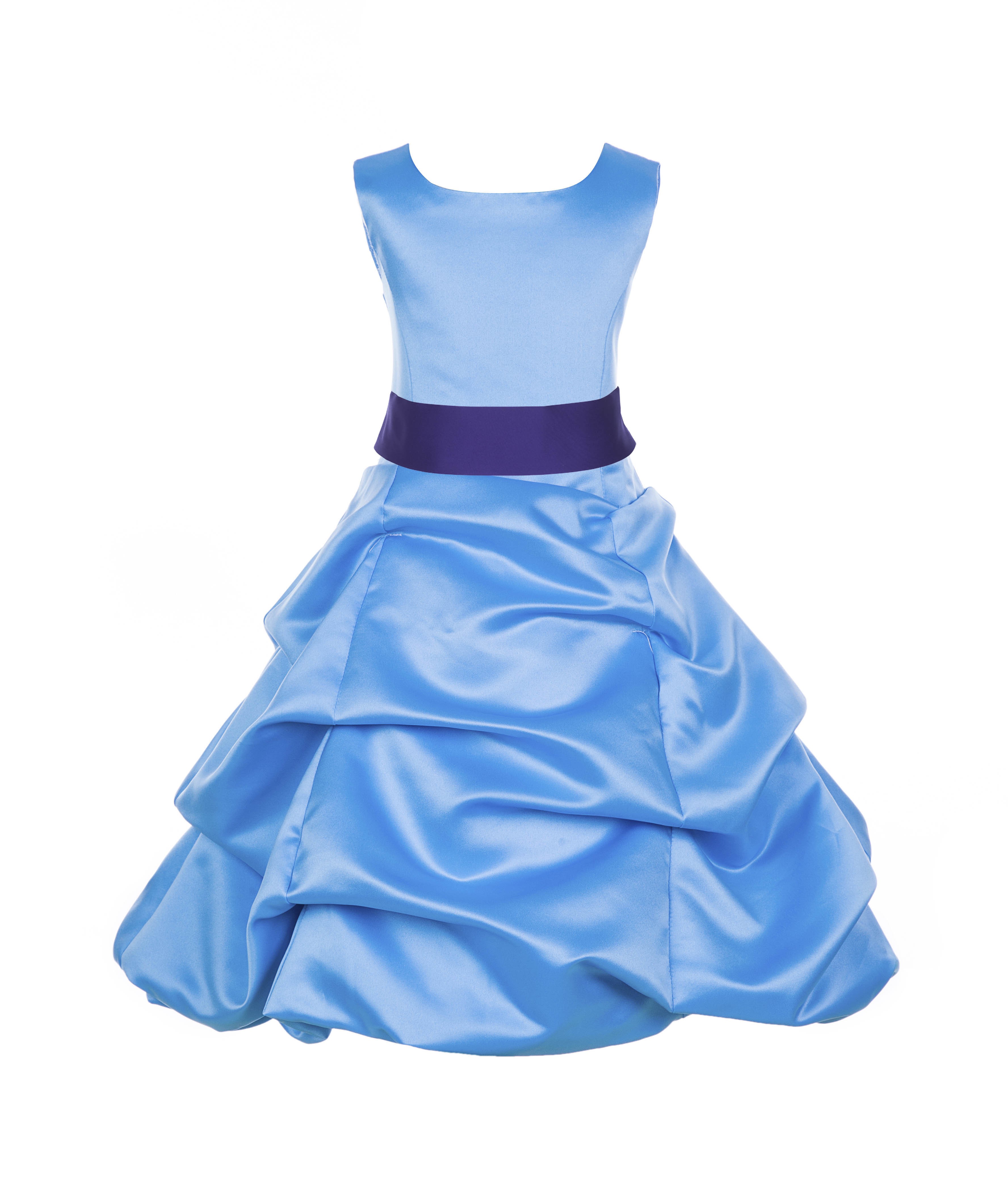 Turquoise/Cadbury Satin Pick-Up Bubble Flower Girl Dress Recital 806S