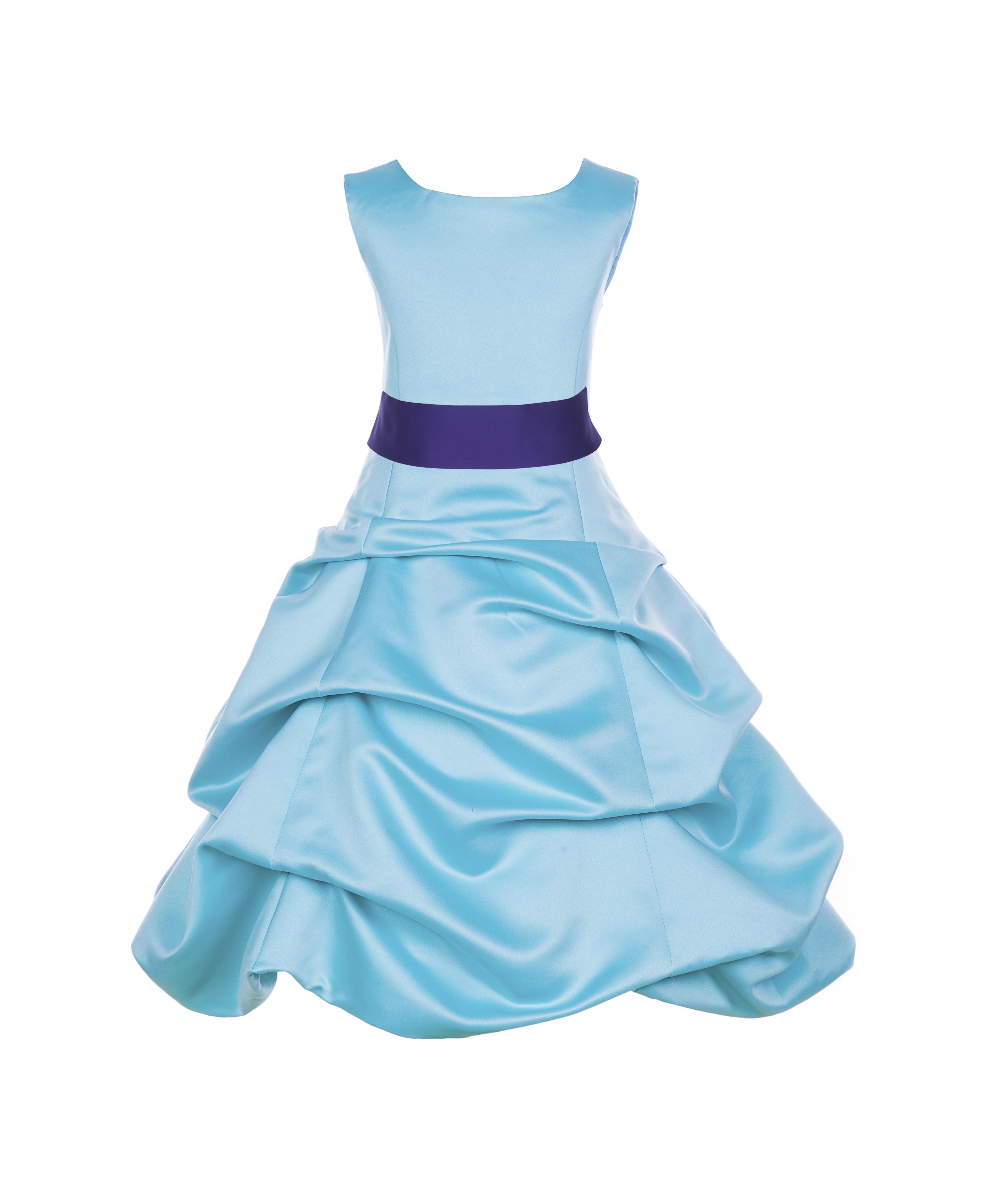 Spa Blue/Cadbury Satin Pick-Up Bubble Flower Girl Dress 806S