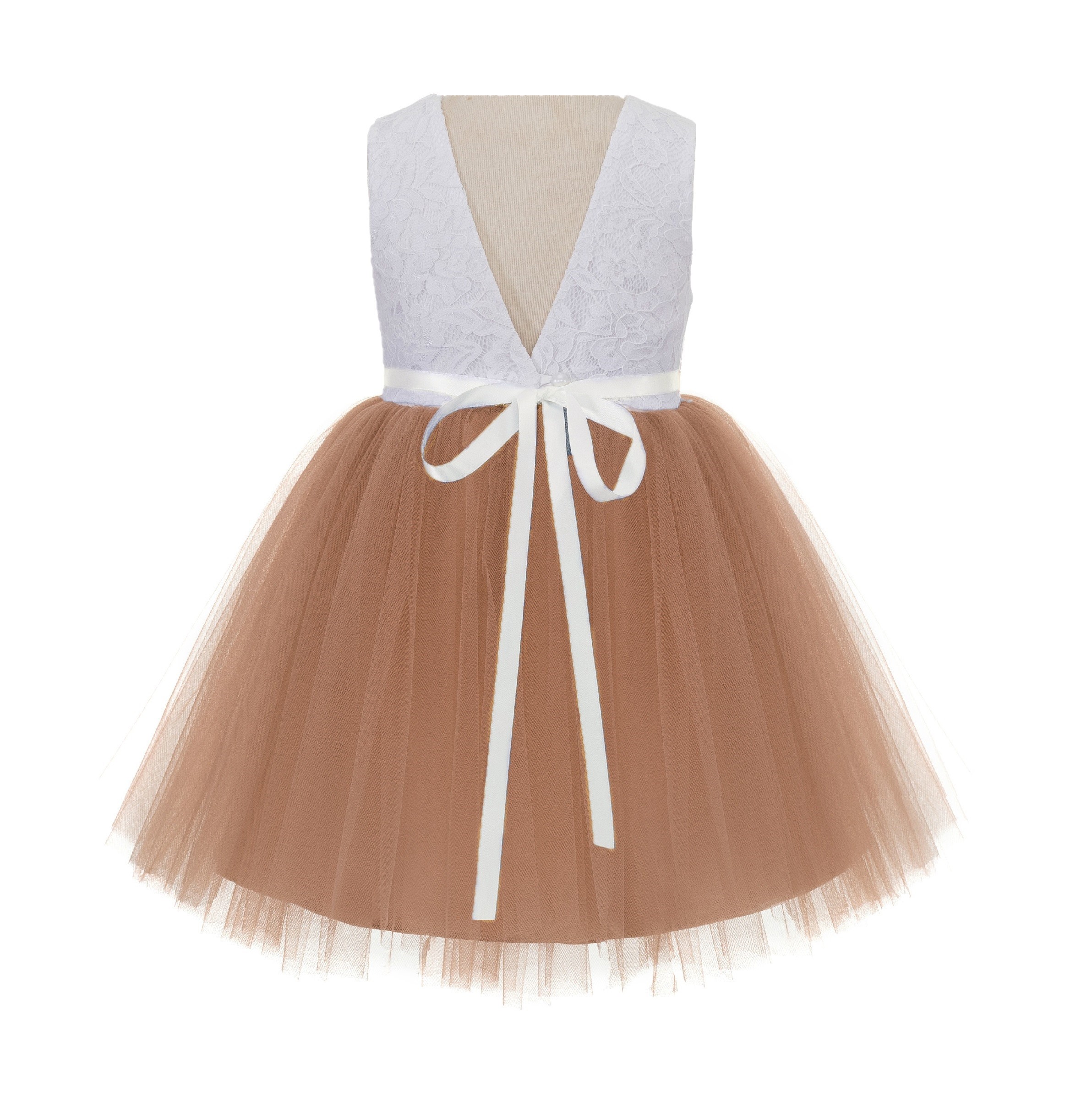 Rose Gold / Ivory Backless Lace Flower Girl Dress Rhinestone 206R3
