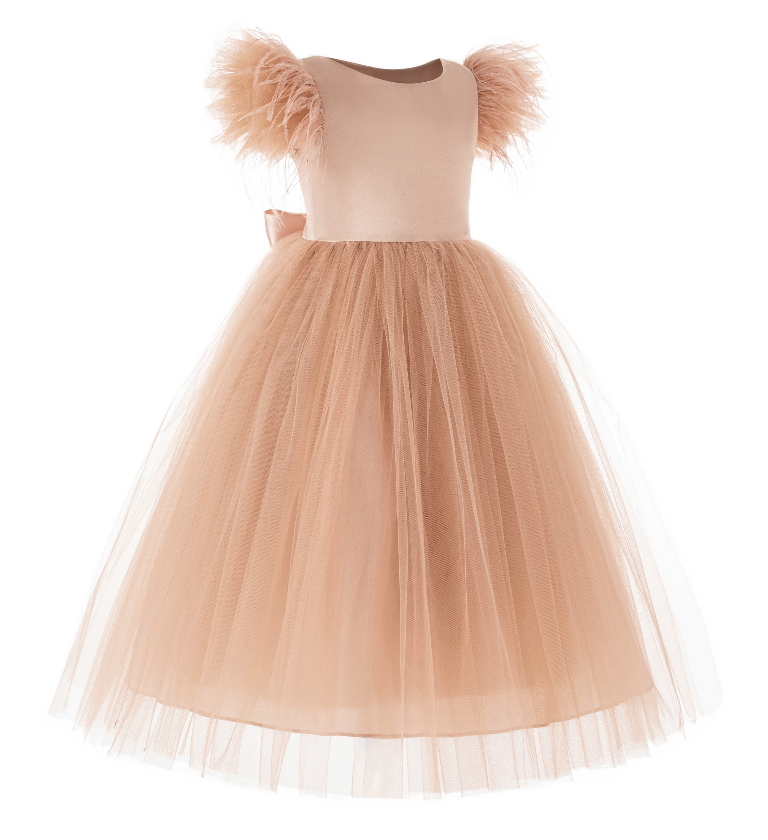 Rose Gold Vintage Corset Feather Flower Girl Dress Feather Dresses OS1