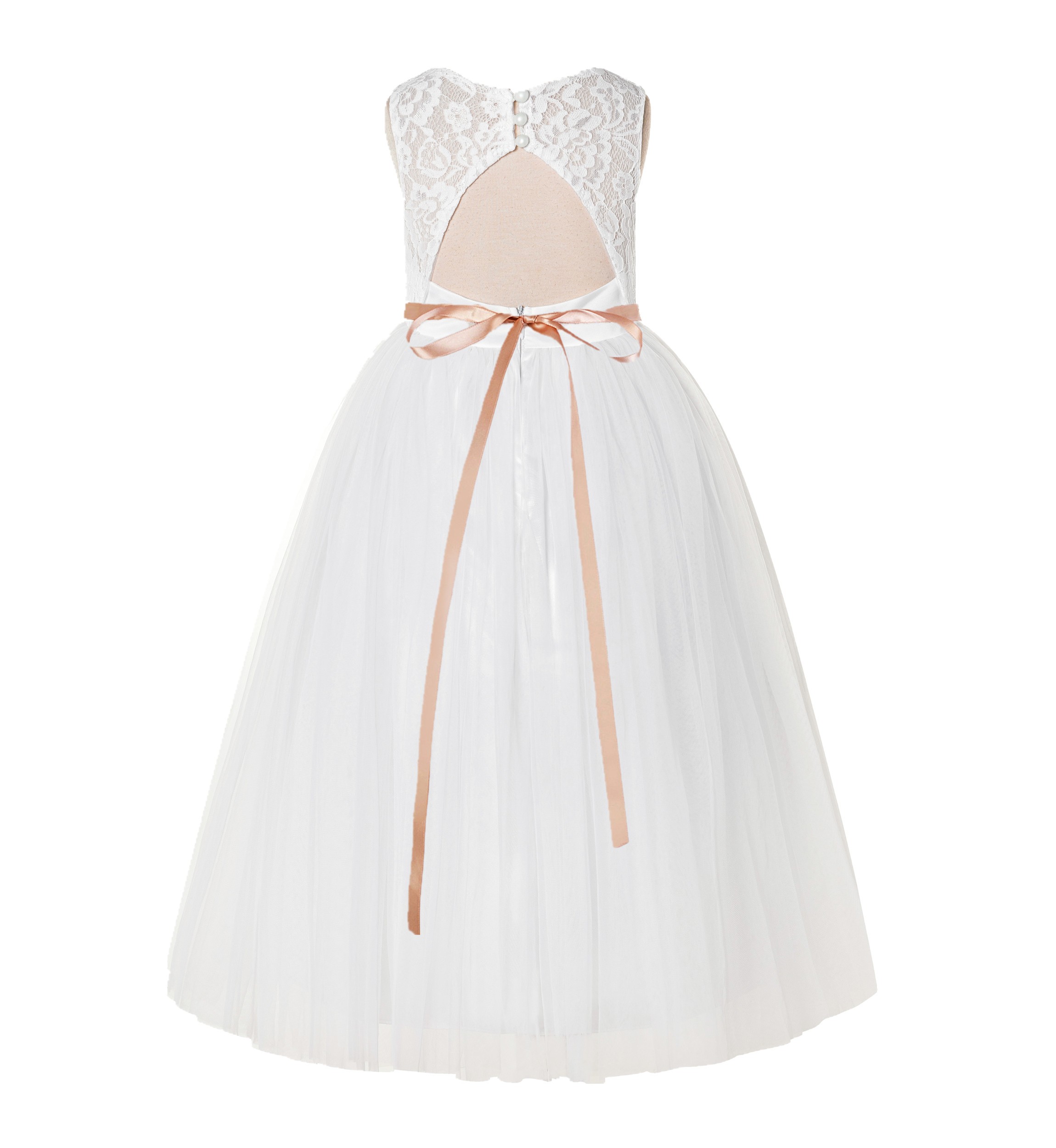 Ivory / Rose Gold A-Line Tulle Lace Flower Girl Dress 178R4