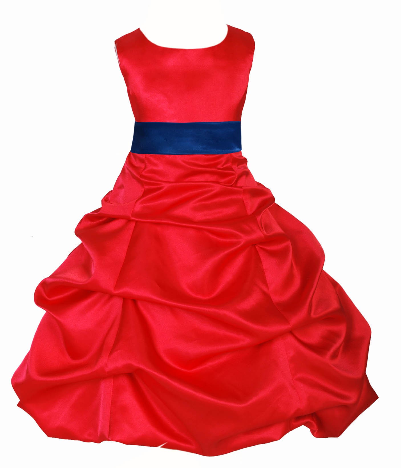 Red/Royal Blue Satin Pick-Up Bubble Flower Girl Dress Christmas 806S