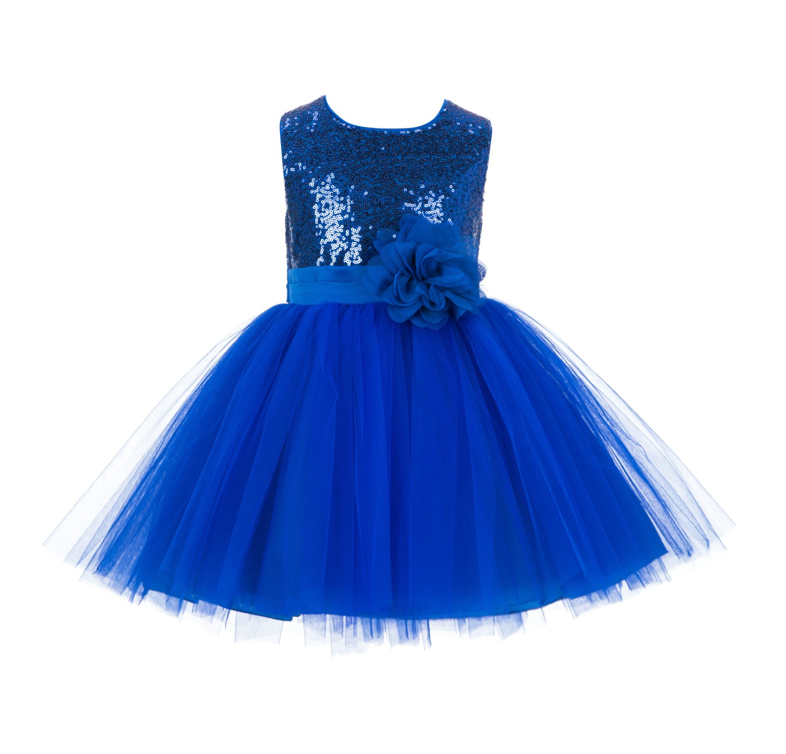 Royal Blue Dazzling Sequins Mesh Tulle Flower Girl Dress Elegant 124NF
